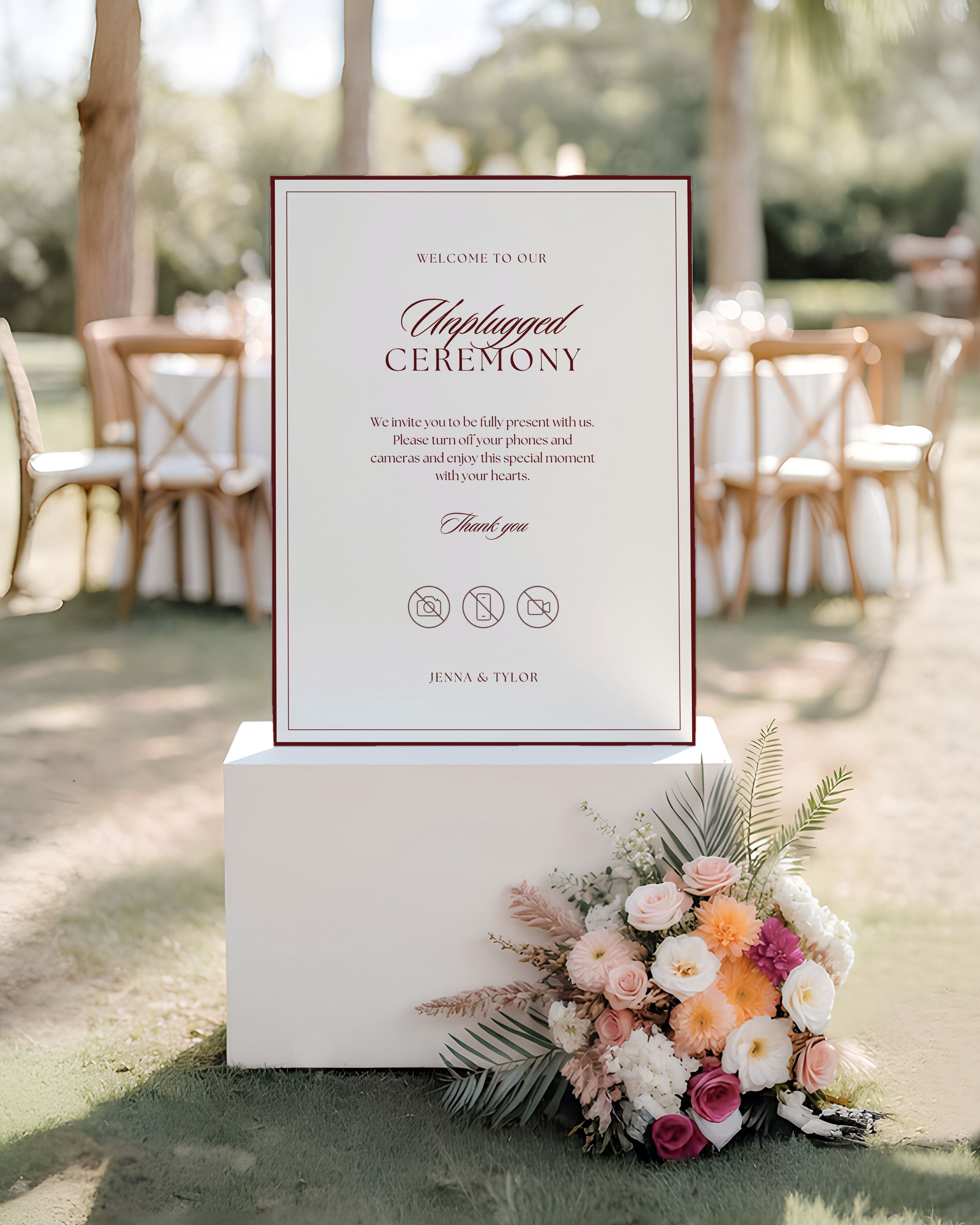 Unplugged Ceremony Wedding Sign: Editable No Phone Elegant Ceremony Sign (Instant Download) 