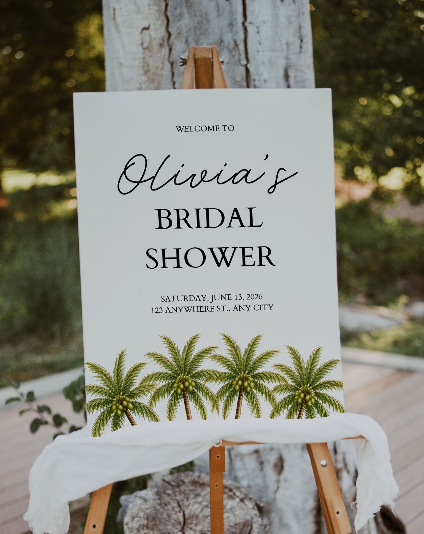 Bridal Shower Welcome Sign Template: Editable Tropical Palm Tree Shower Sign