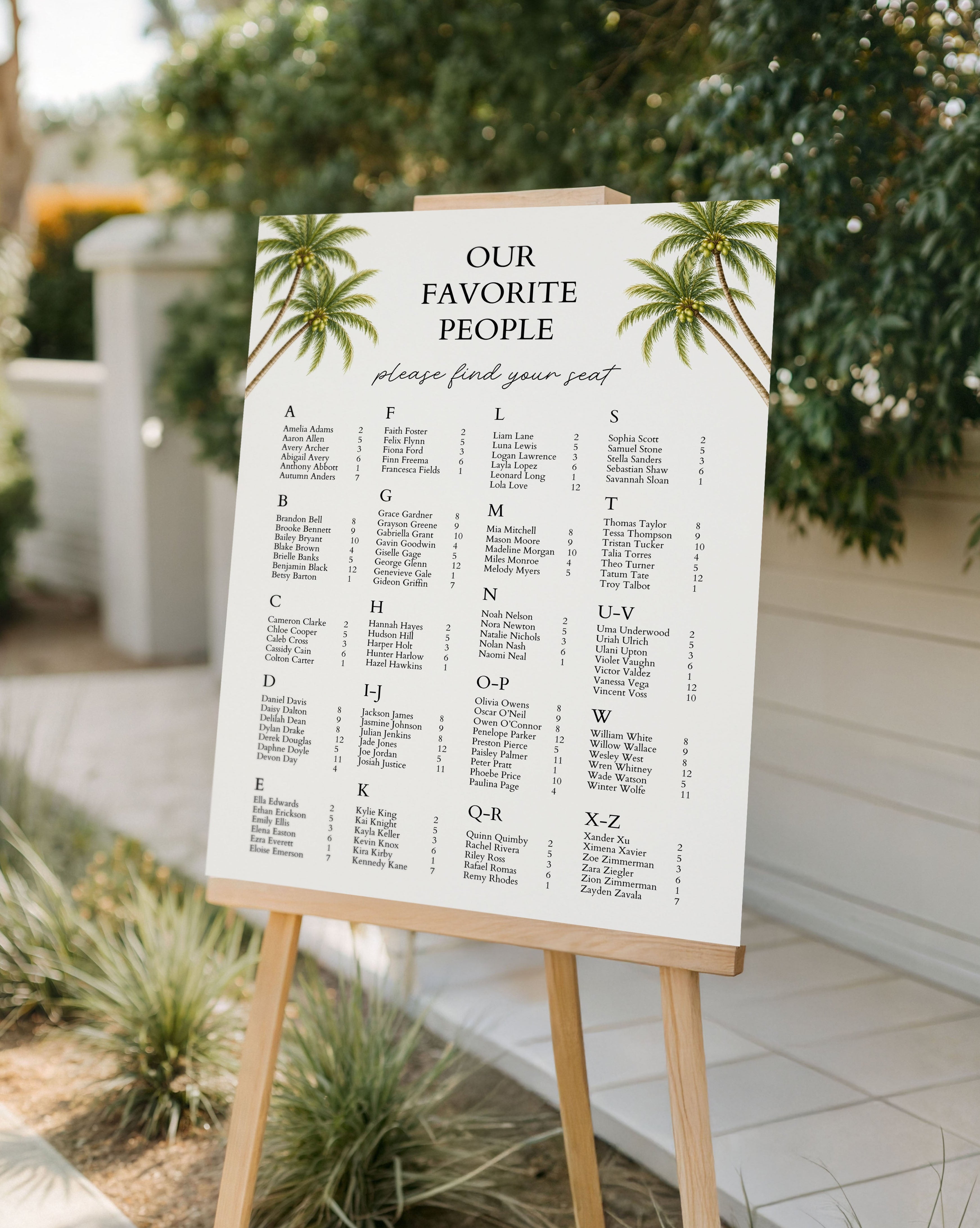 Alphabetical Wedding Seating Chart Template: Editable Tropical Table Plan (Instant Download) 
