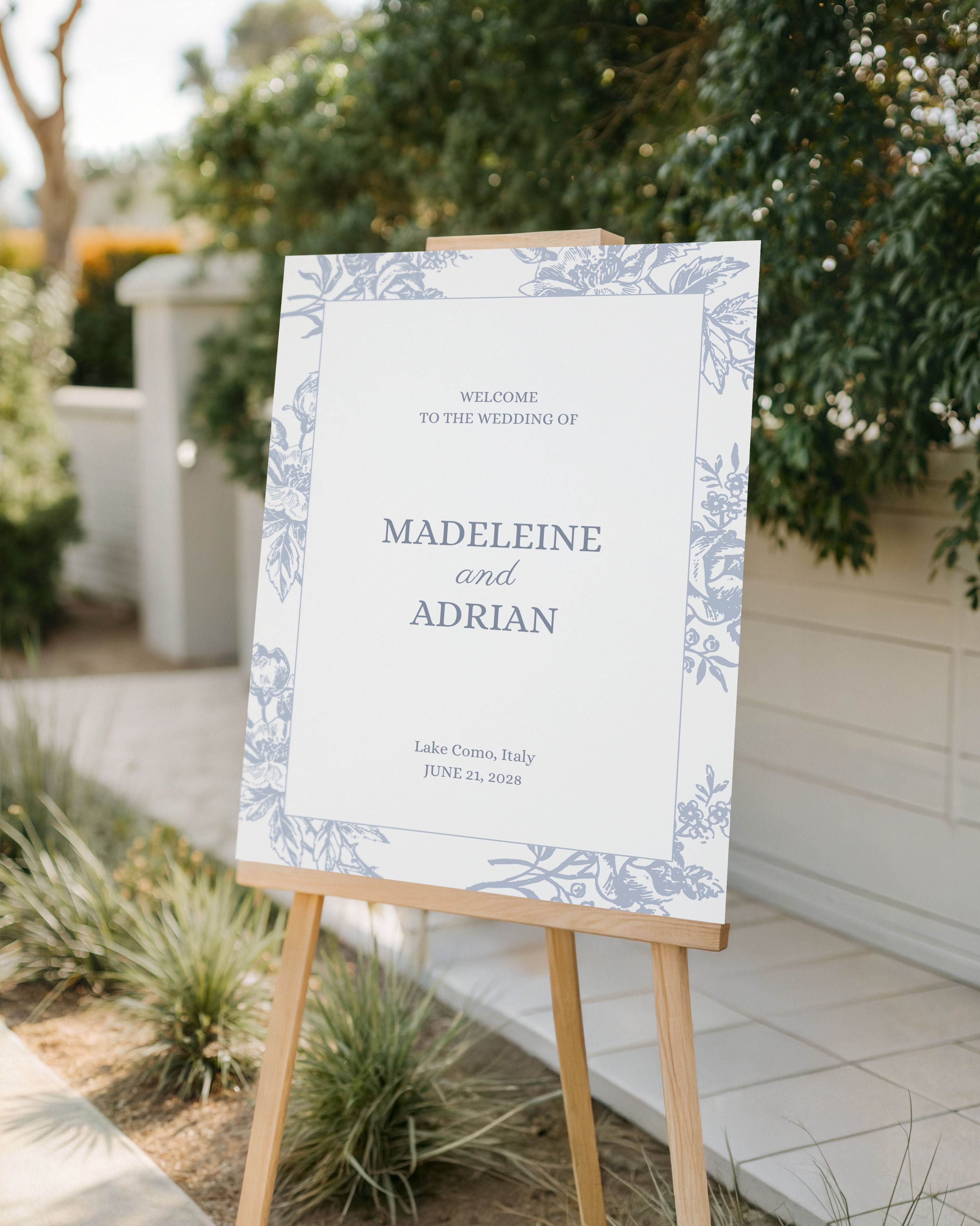 wedding welcome sign template editable wedding entrance sign printable wedding reception sign elegant floral wedding signage canva template blue wedding welcome poster instant download