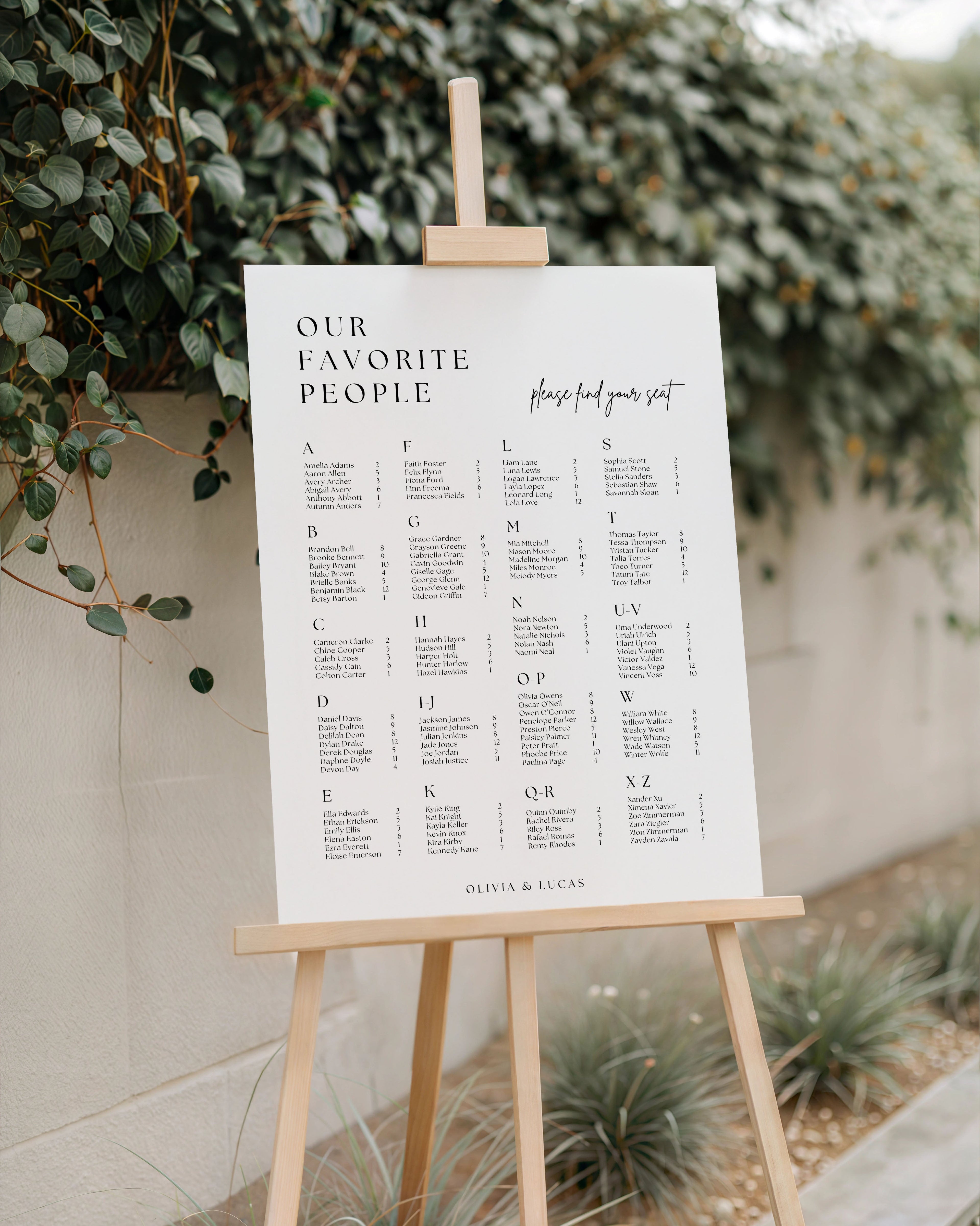 Wedding Alphabetical Seating Chart Template: Editable “Our Favorite People” Sign (Instant Download)