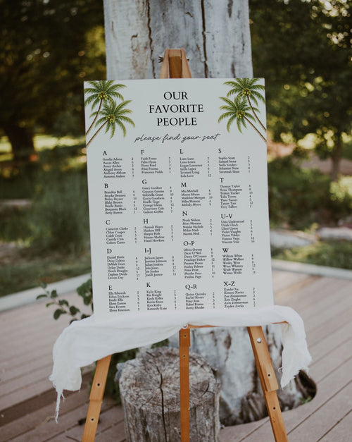 Alphabetical Wedding Seating Chart Template: Editable Tropical Table Plan (Instant Download) 