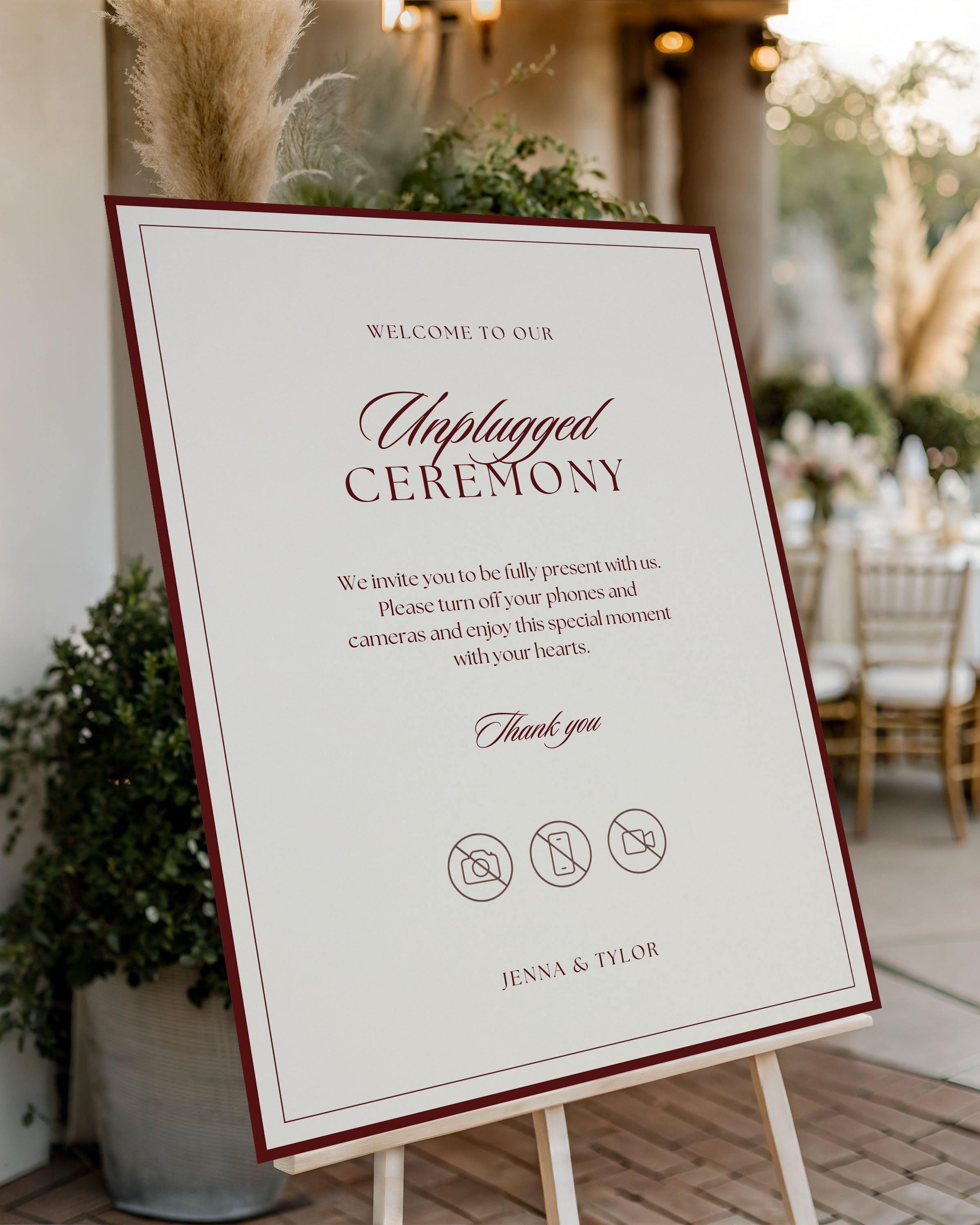Unplugged Ceremony Wedding Sign: Editable No Phone Elegant Ceremony Sign (Instant Download) 