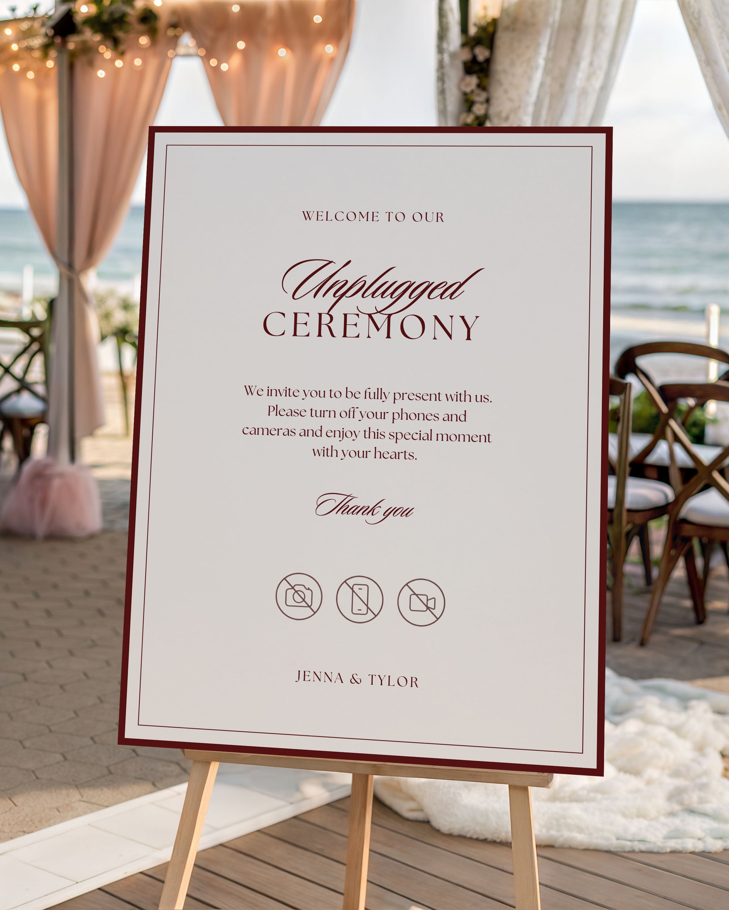 Unplugged Ceremony Wedding Sign: Editable No Phone Elegant Ceremony Sign (Instant Download) 
