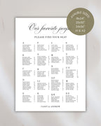 Alphabetical Seating Chart Template: Our Favorite People Wedding Seating Sign 011