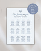 Seating Chart Template: Blue Seashell Ocean Wedding Seating Sign 013