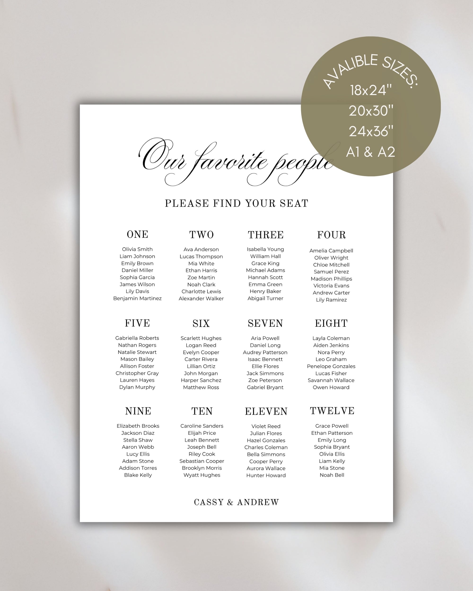 Our Favorite People Seating Chart: Editable Minimal Wedding Seating Sign 011