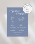 Signature Cocktails Sign Template: Blue Seashell Ocean Bar Menu 013