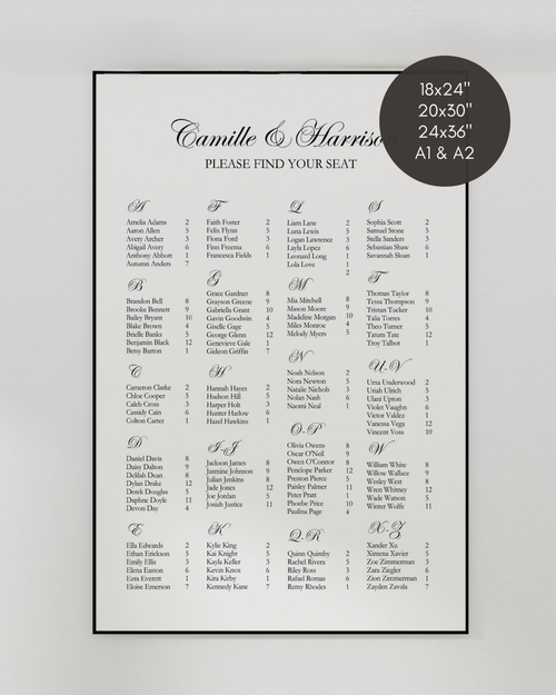 alphabetical wedding seating chart template editable in canva printable seating plan