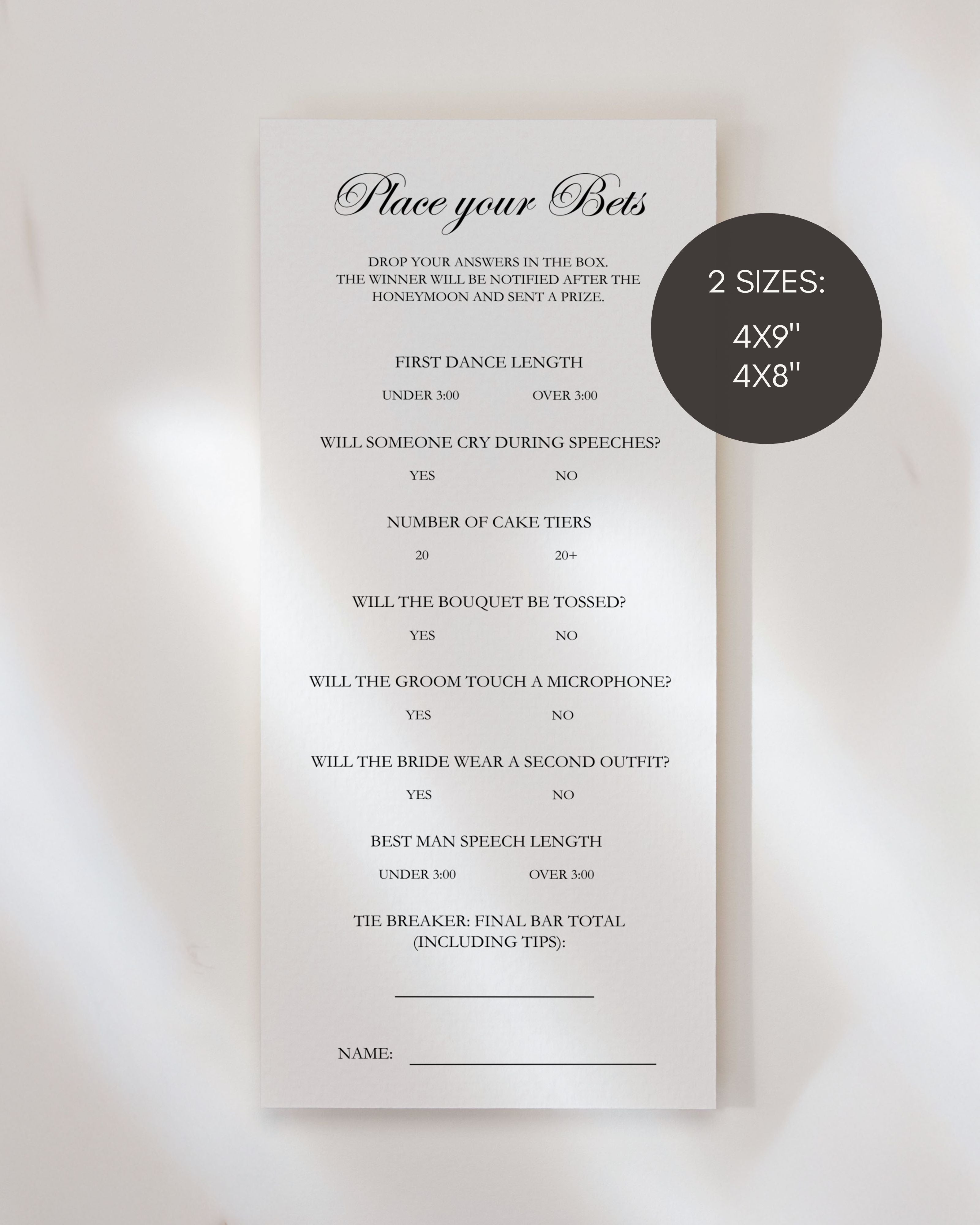 place your bets wedding game template editable in canva printable wedding reception game