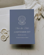 Save the Date Template: Editable Blue Seashell Coastal Wedding Card 013