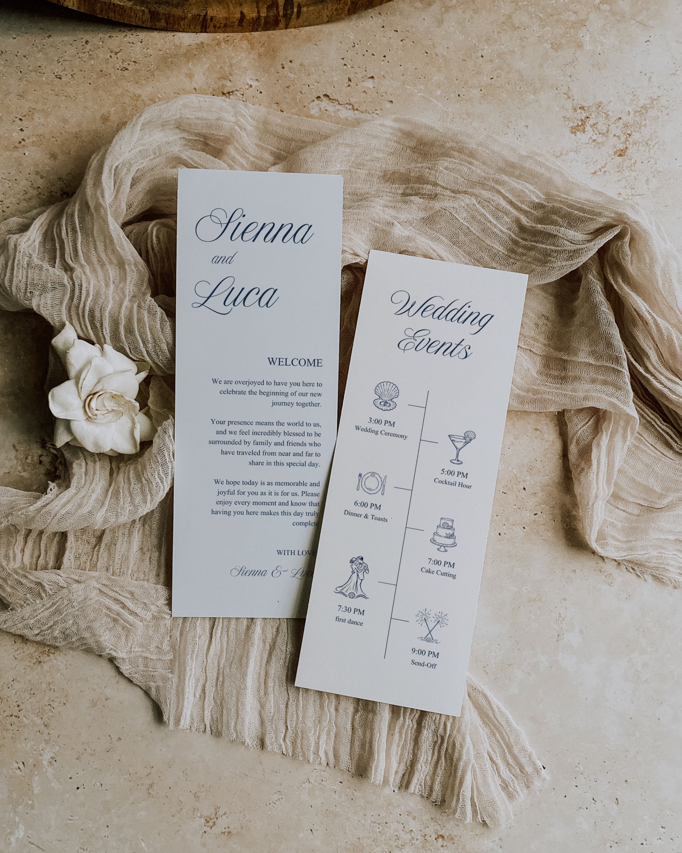 Wedding Timeline Program Template: Blue Seashell Coastal Wedding Card 013