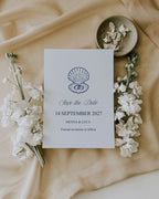 Save the Date Template: Editable Blue Seashell Coastal Wedding Card 013