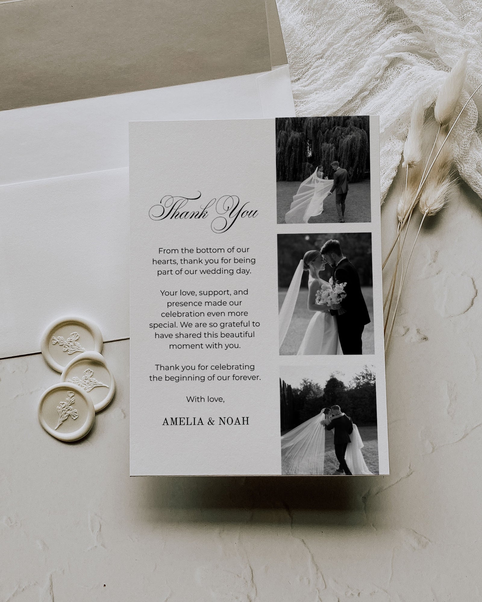 Wedding Thank You Card Template: Editable Photo Wedding Thank You Note 011