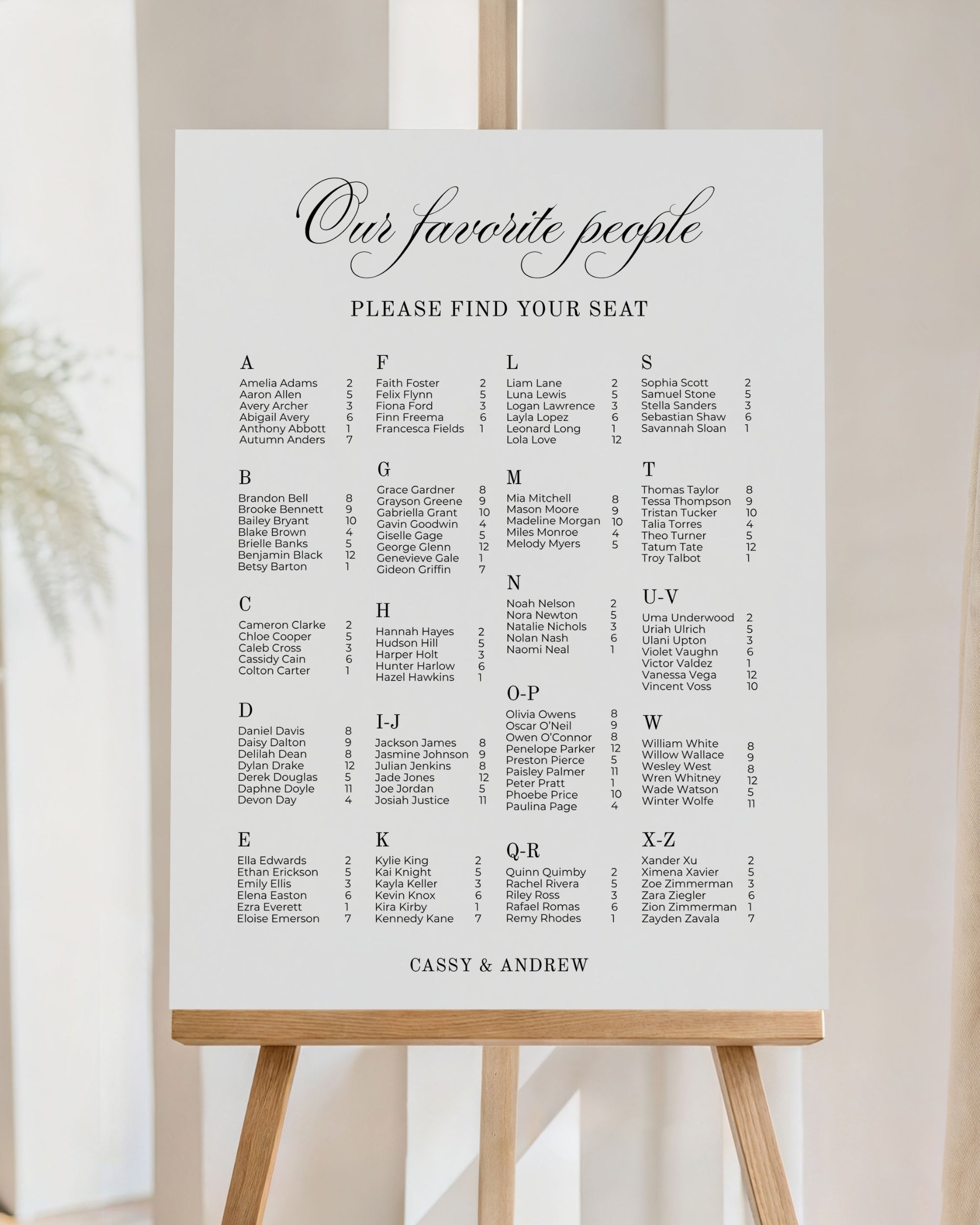 Alphabetical Seating Chart Template: Our Favorite People Wedding Seating Sign 011