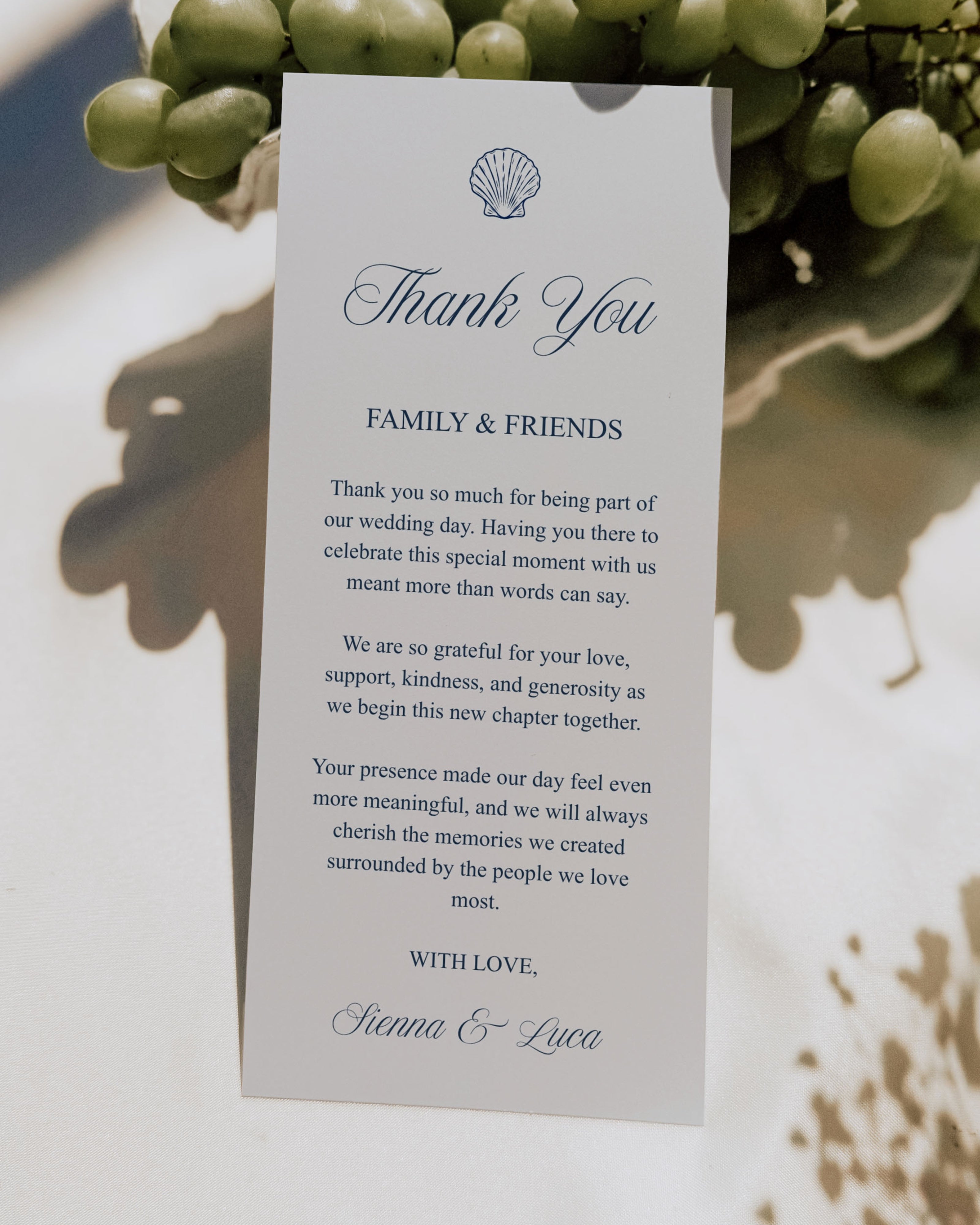 Wedding Thank You Card Template: Editable Blue Seashell Coastal Wedding Note 013
