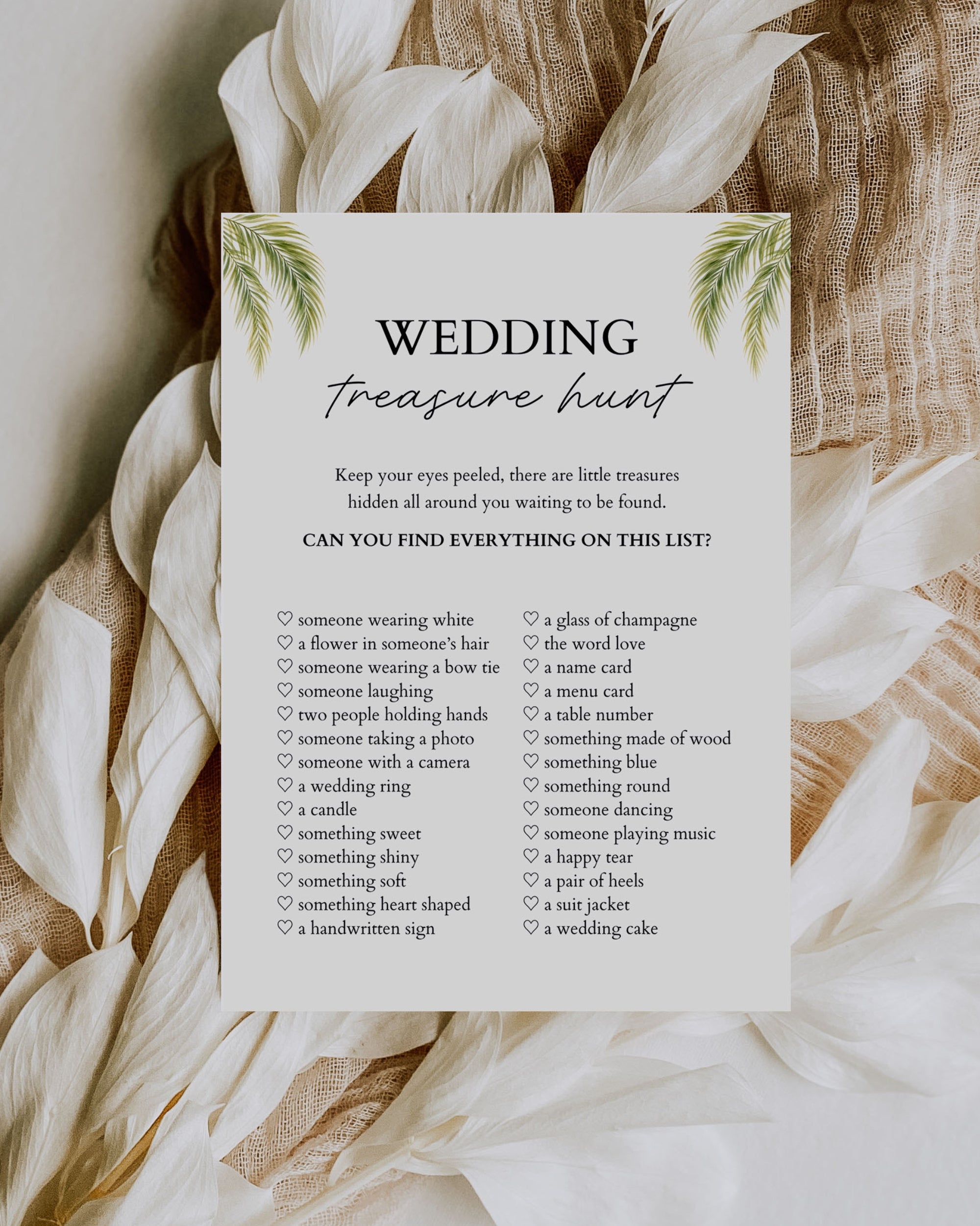 Wedding Treasure Hunt Game Template: Editable Tropical Activity Card