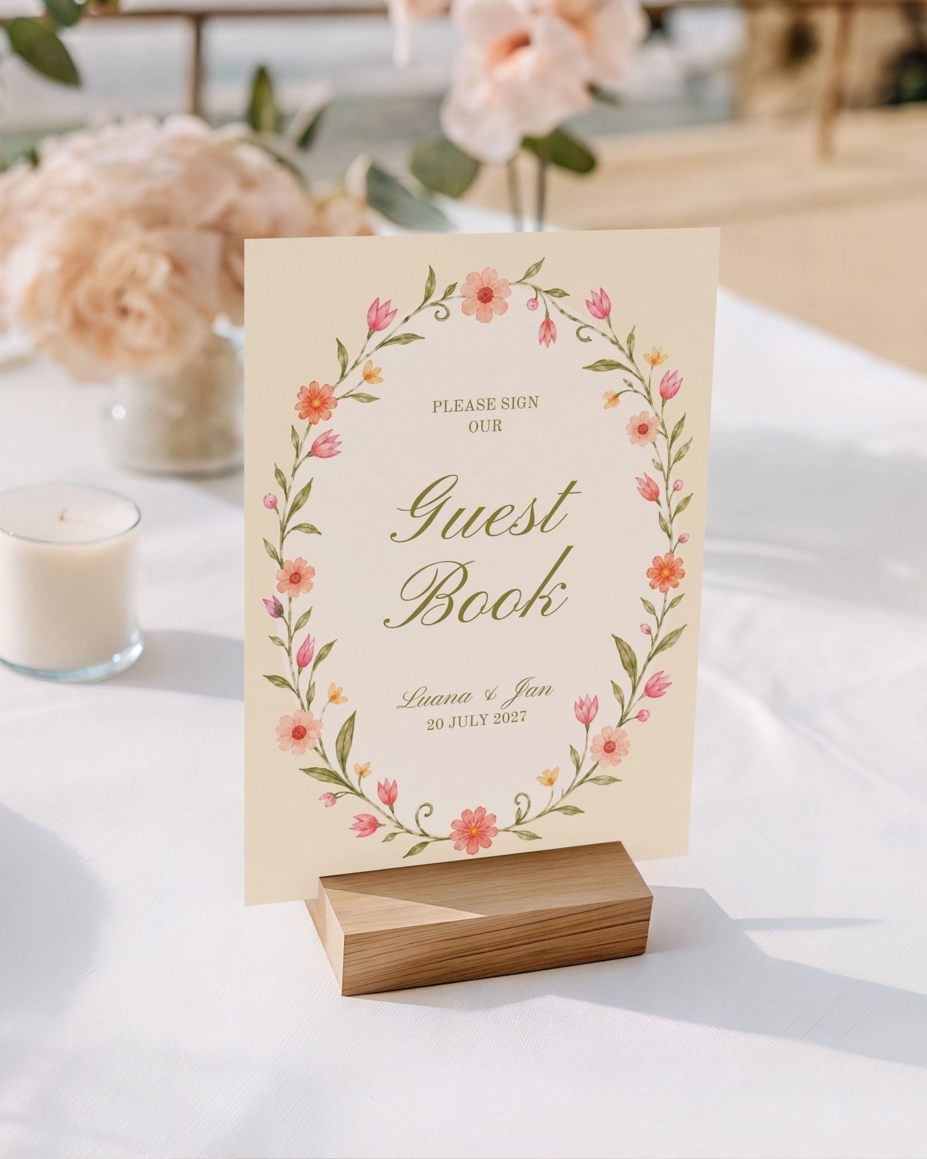 Guest Book Sign Template: Editable Floral Wedding Guest Book Sign 014