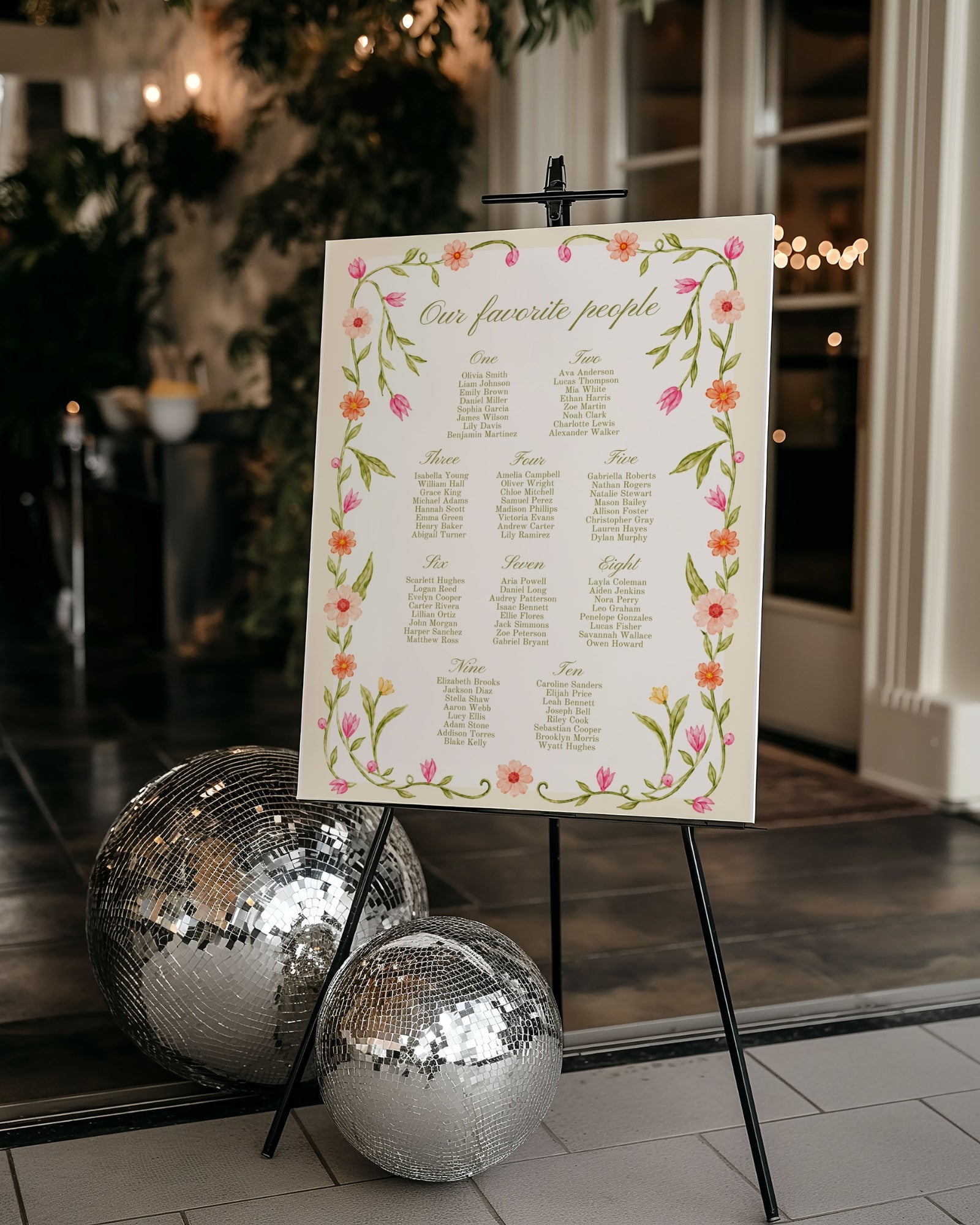 Floral Seating Chart Template: Editable Garden Wedding Seating Sign 014