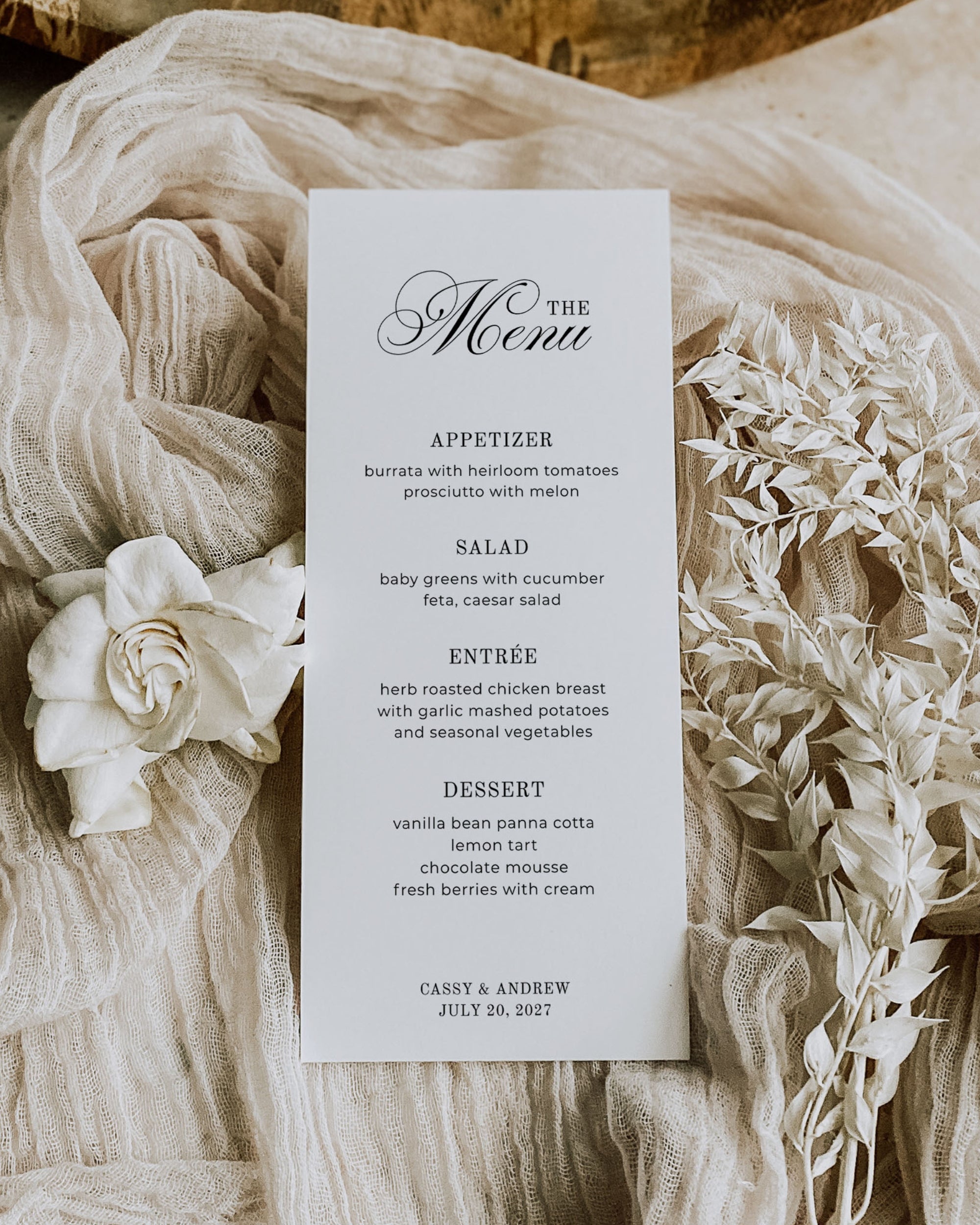 Wedding Dinner Menu Template: Editable Minimal Wedding Menu Card 011