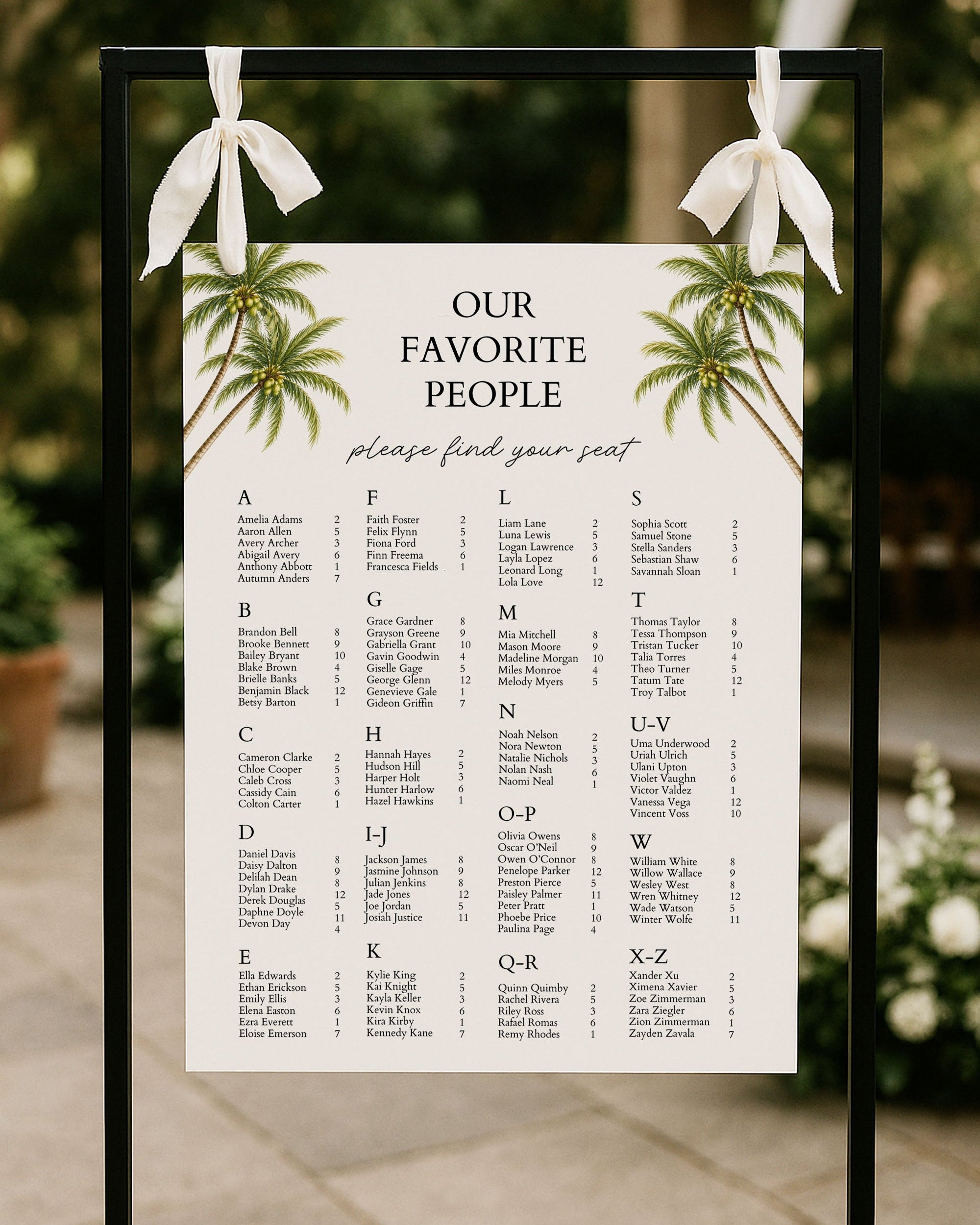 Alphabetical Wedding Seating Chart Template: Editable Tropical Table Plan (Instant Download) 