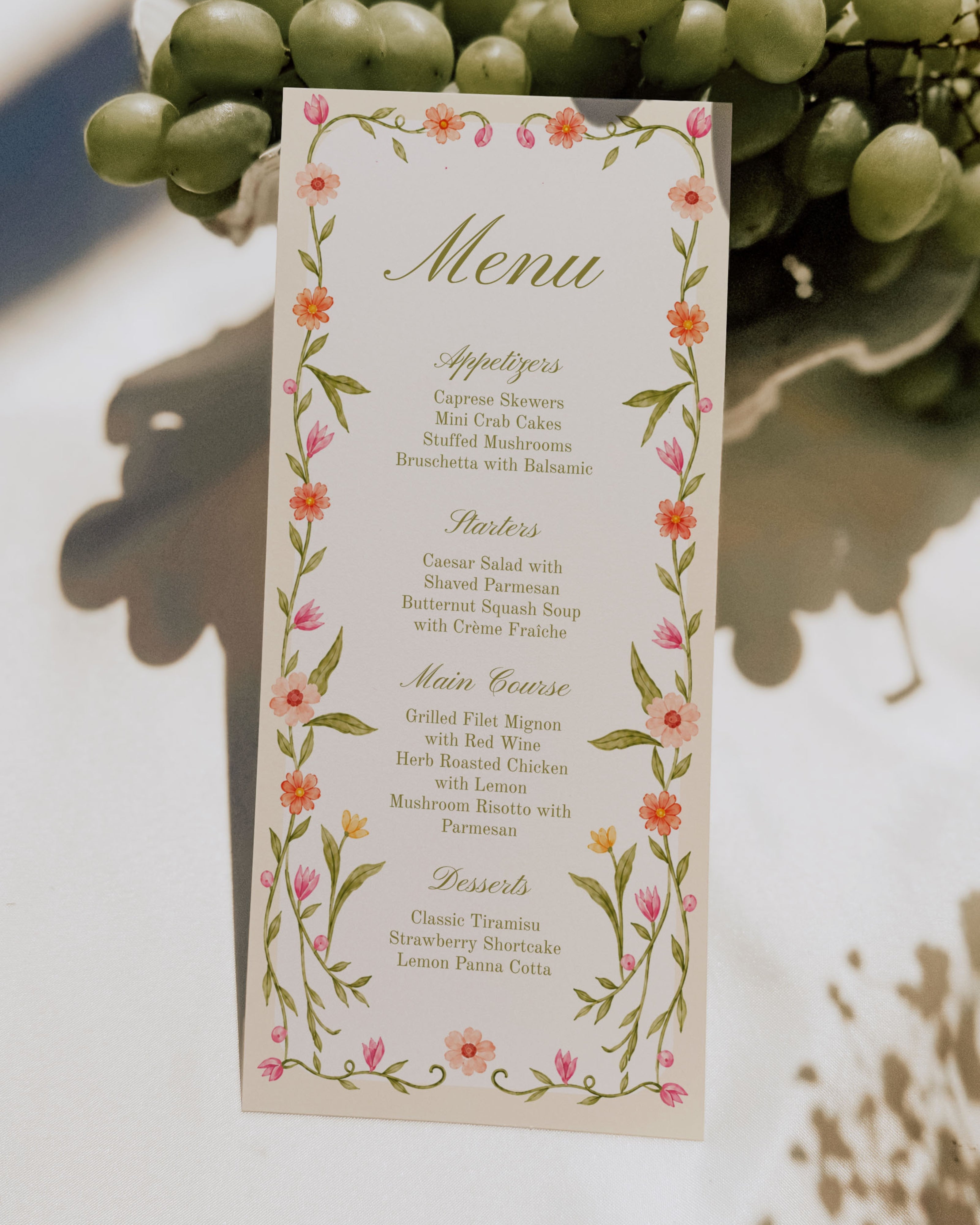 Floral Wedding Menu Template: Editable Garden Dinner Menu Card (Instant Download) 014