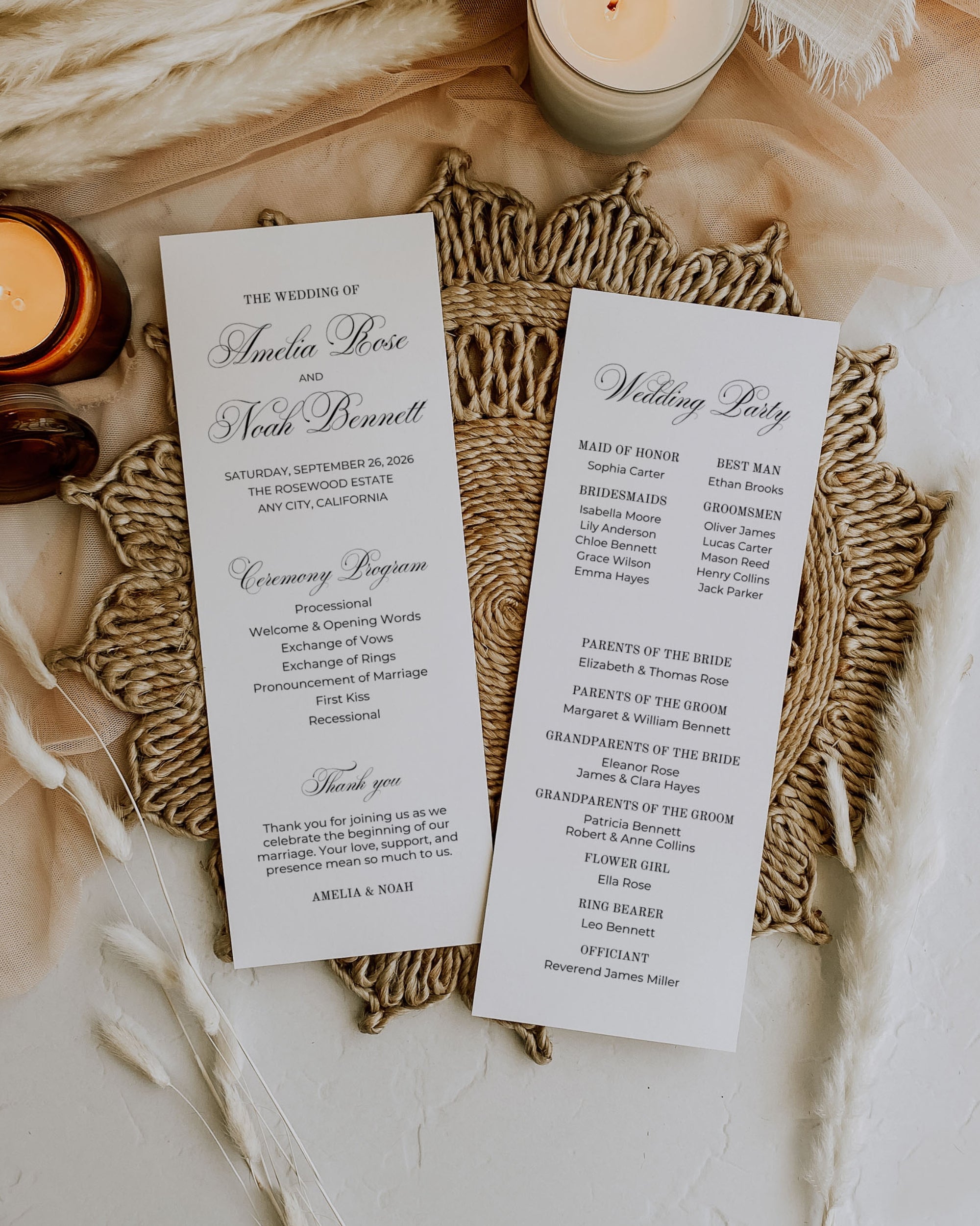 Wedding Program Template: Editable Minimal Ceremony Program Card 011