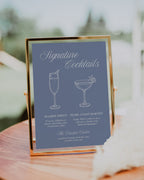 Signature Cocktails Sign Template: Blue Seashell Ocean Bar Menu 013