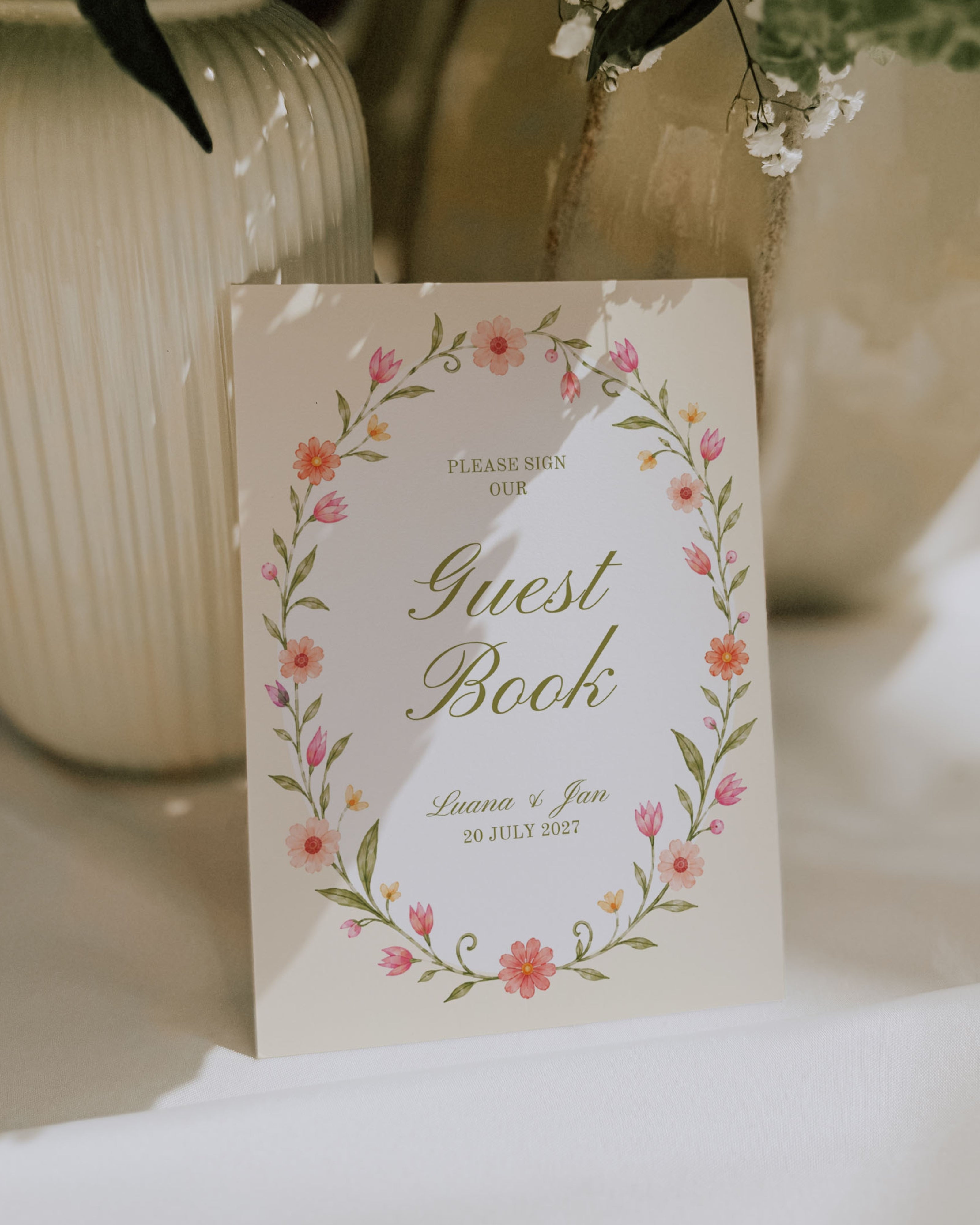 Guest Book Sign Template: Editable Floral Wedding Guest Book Sign 014