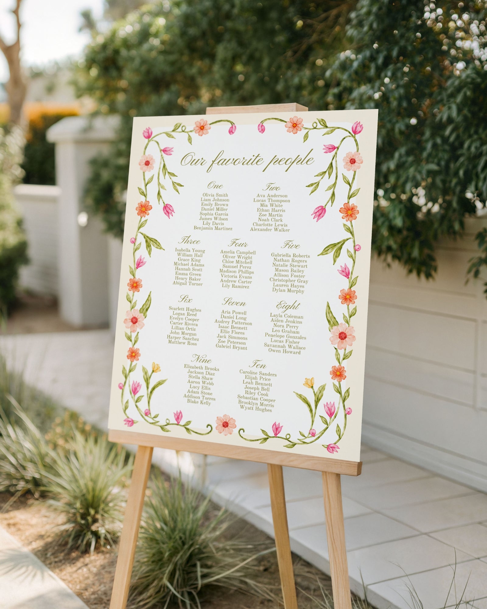 Floral Seating Chart Template: Editable Garden Wedding Seating Sign 014