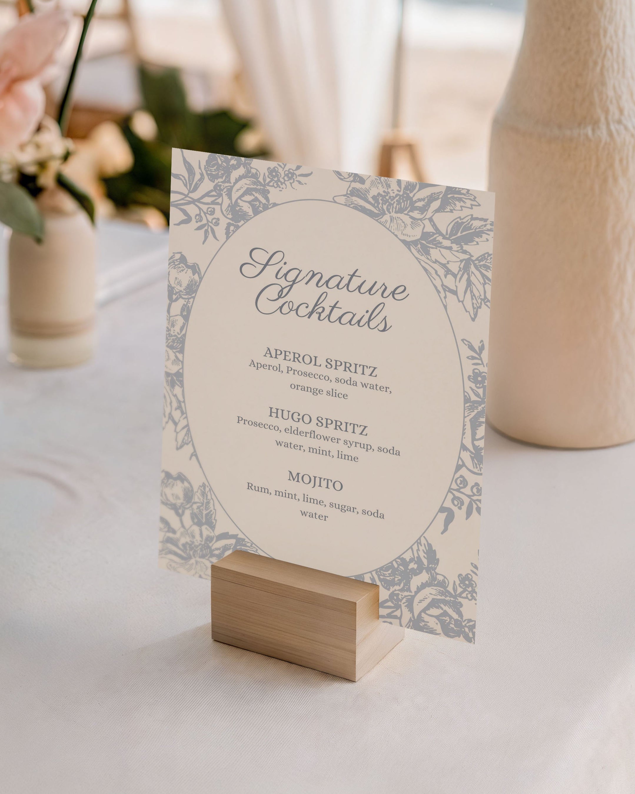 signature cocktails wedding sign template editable drink menu printable wedding bar sign aperol spritz hugo spritz mojito canva template elegant floral wedding signage instant download