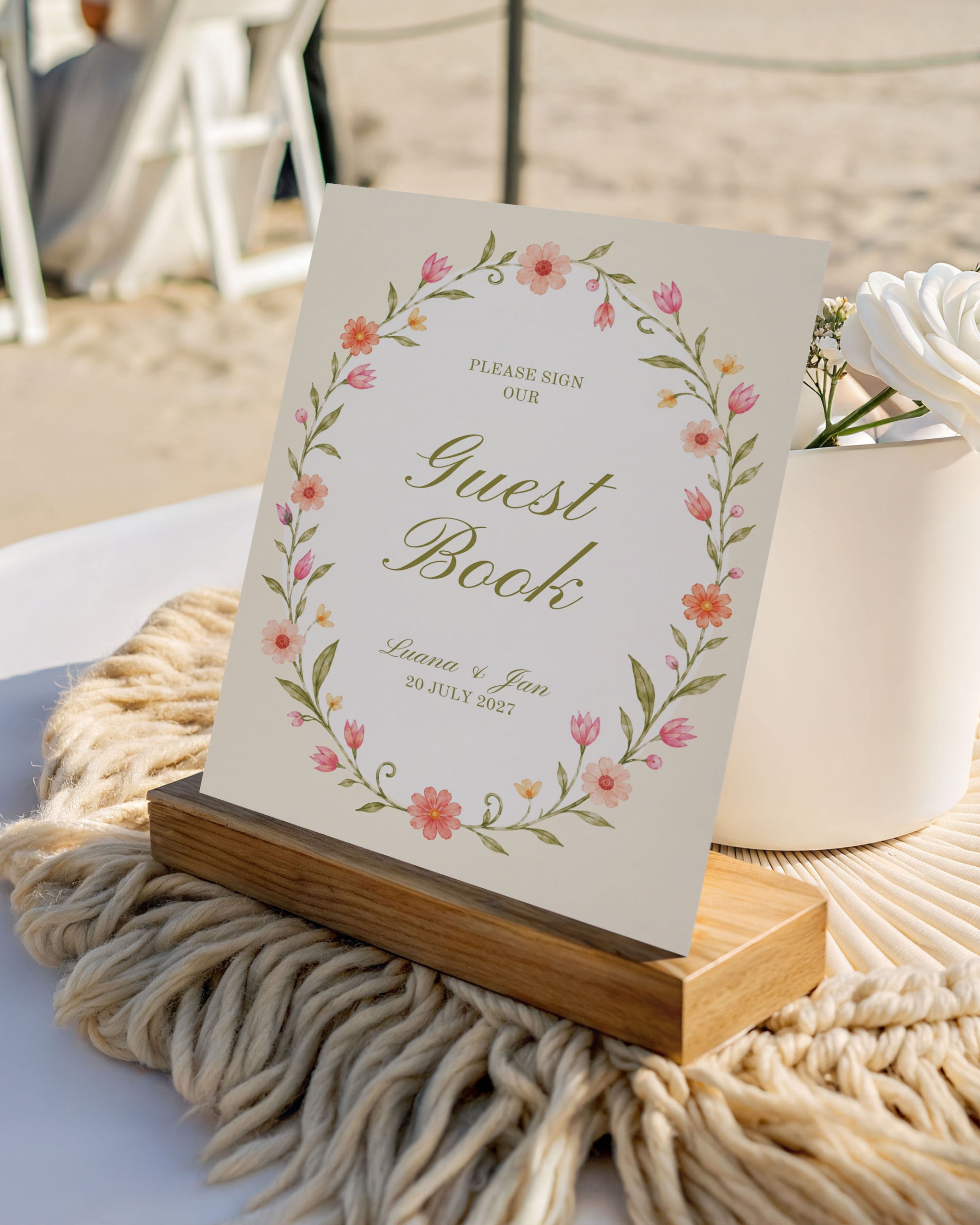 Guest Book Sign Template: Editable Floral Wedding Guest Book Sign 014
