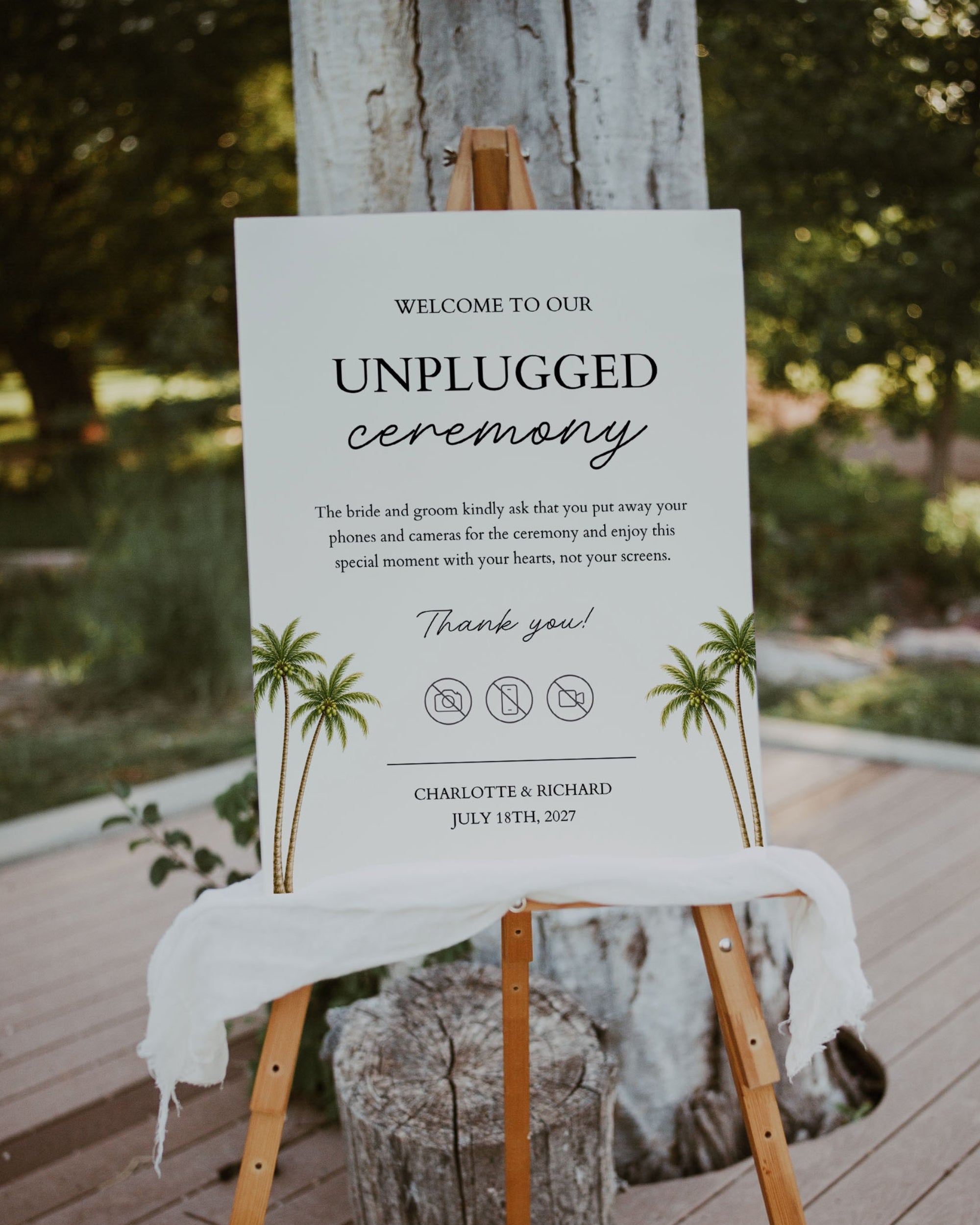 Unplugged Ceremony Sign Template: Editable Tropical Wedding Phone Sign