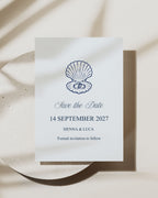 Save the Date Template: Editable Blue Seashell Coastal Wedding Card 013