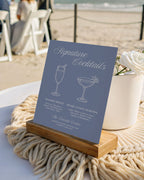 Signature Cocktails Sign Template: Blue Seashell Ocean Bar Menu 013
