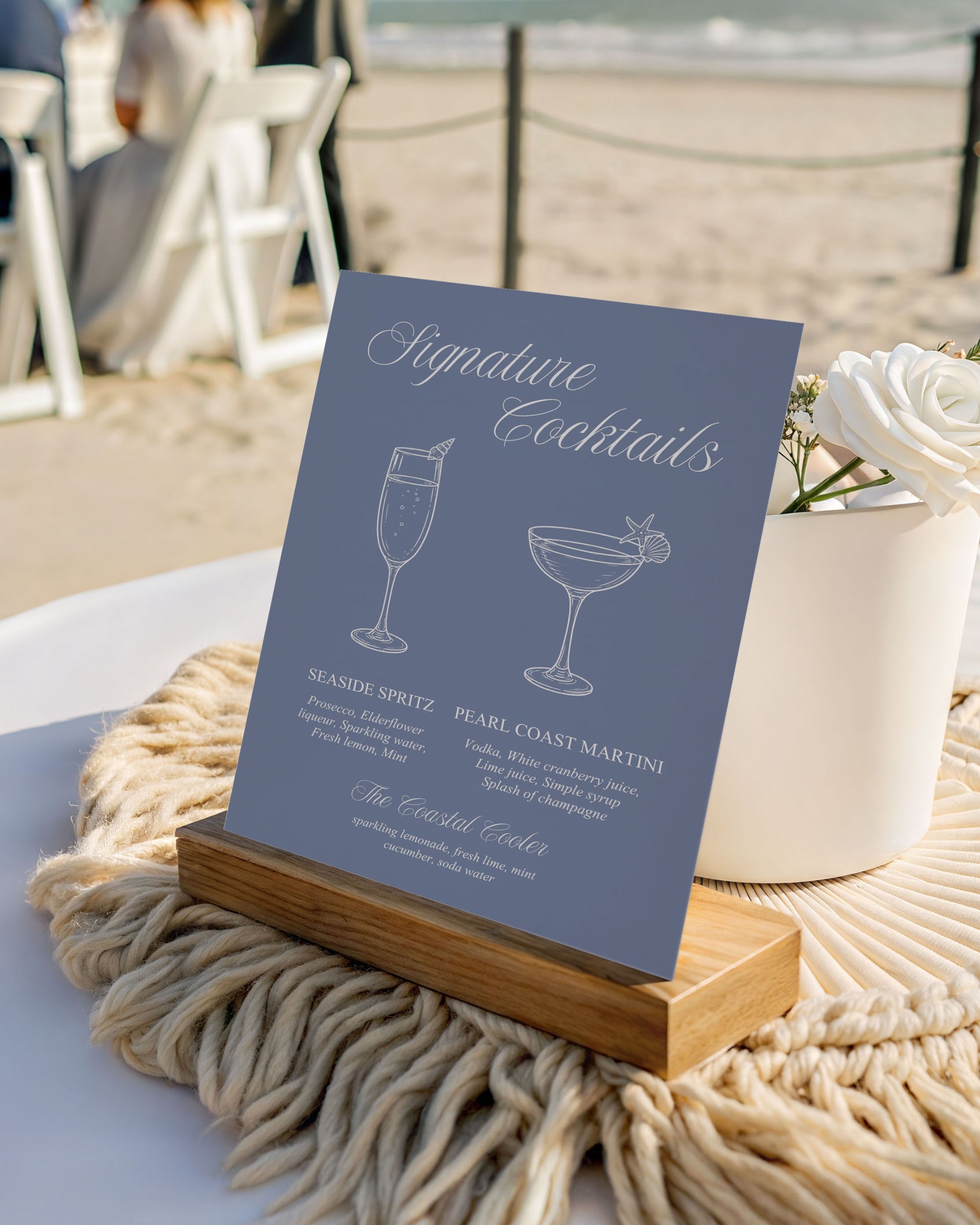 Signature Cocktails Sign Template: Blue Seashell Ocean Bar Menu 013