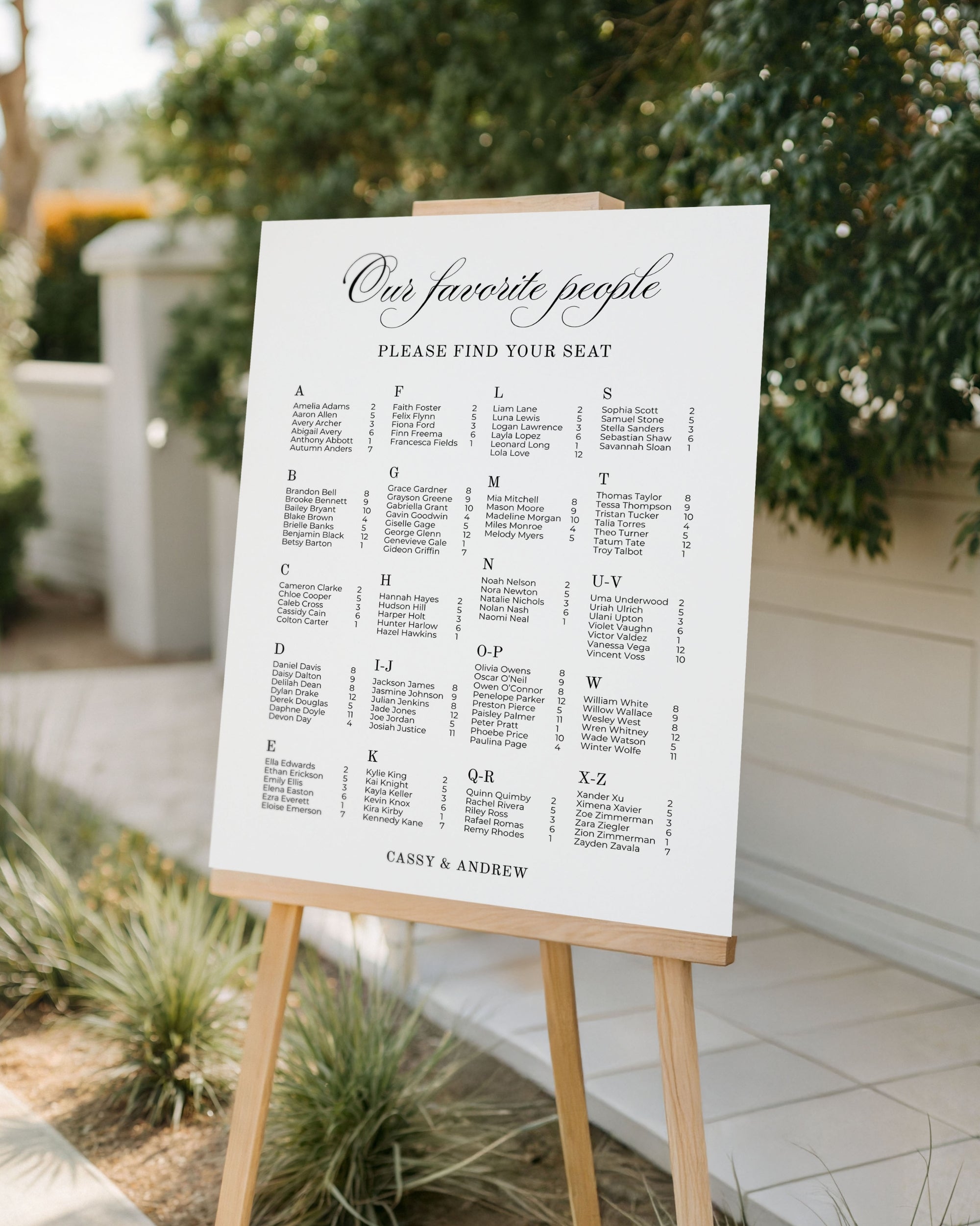 Alphabetical Seating Chart Template: Our Favorite People Wedding Seating Sign 011
