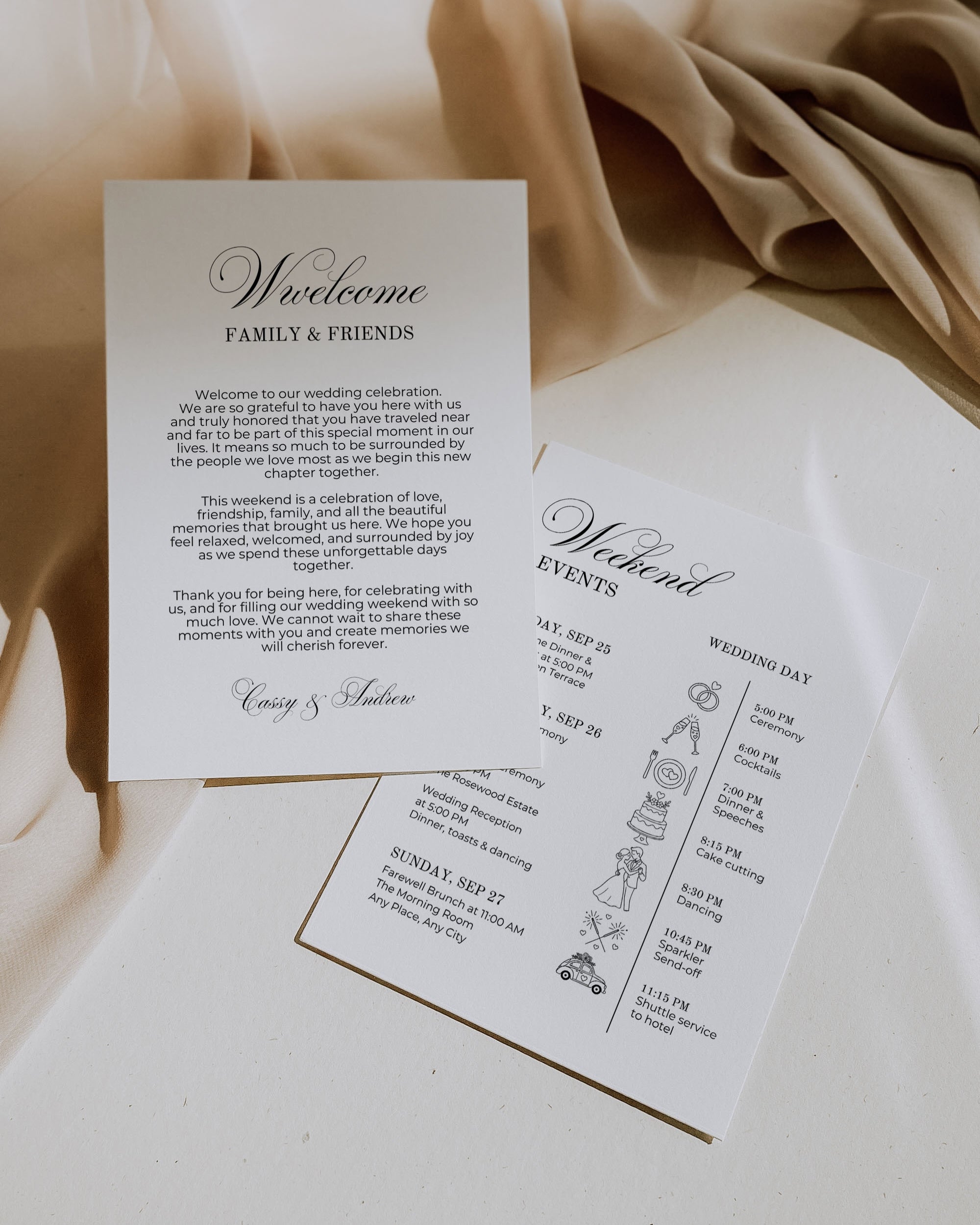 Wedding Weekend Program Template: Editable Welcome Letter Itinerary Card 011