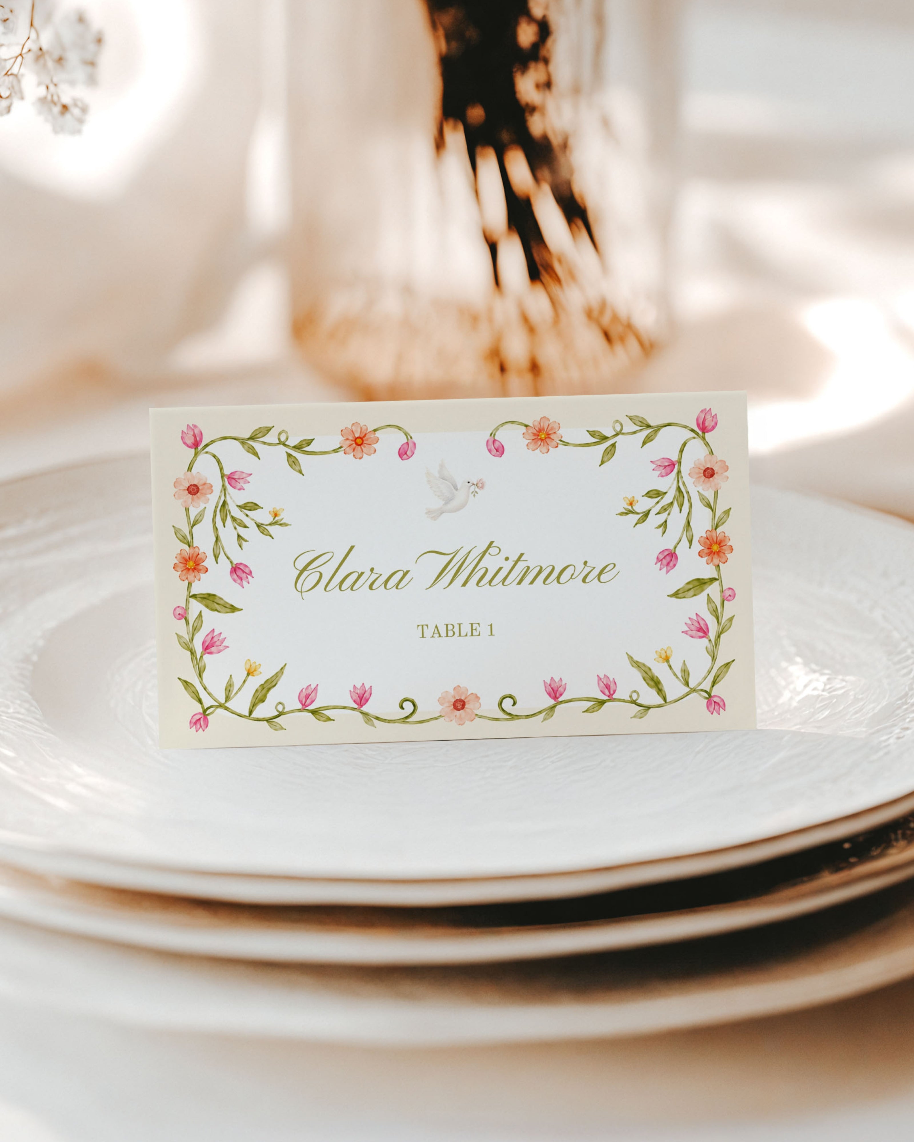 Floral Place Card Template: Editable Garden Wedding Escort Card 014
