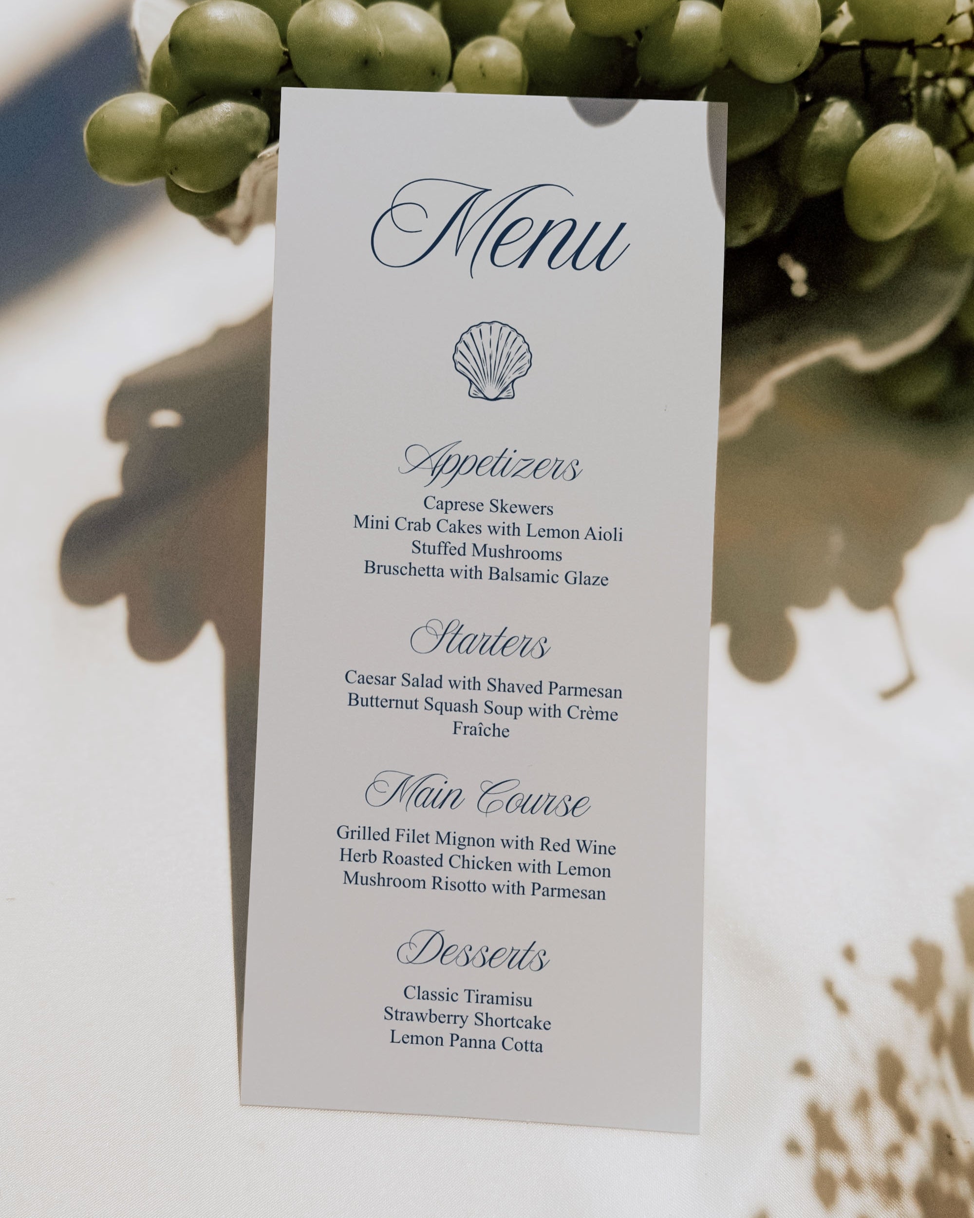 Wedding Menu Template: Blue Seashell Ocean Dinner Menu 013