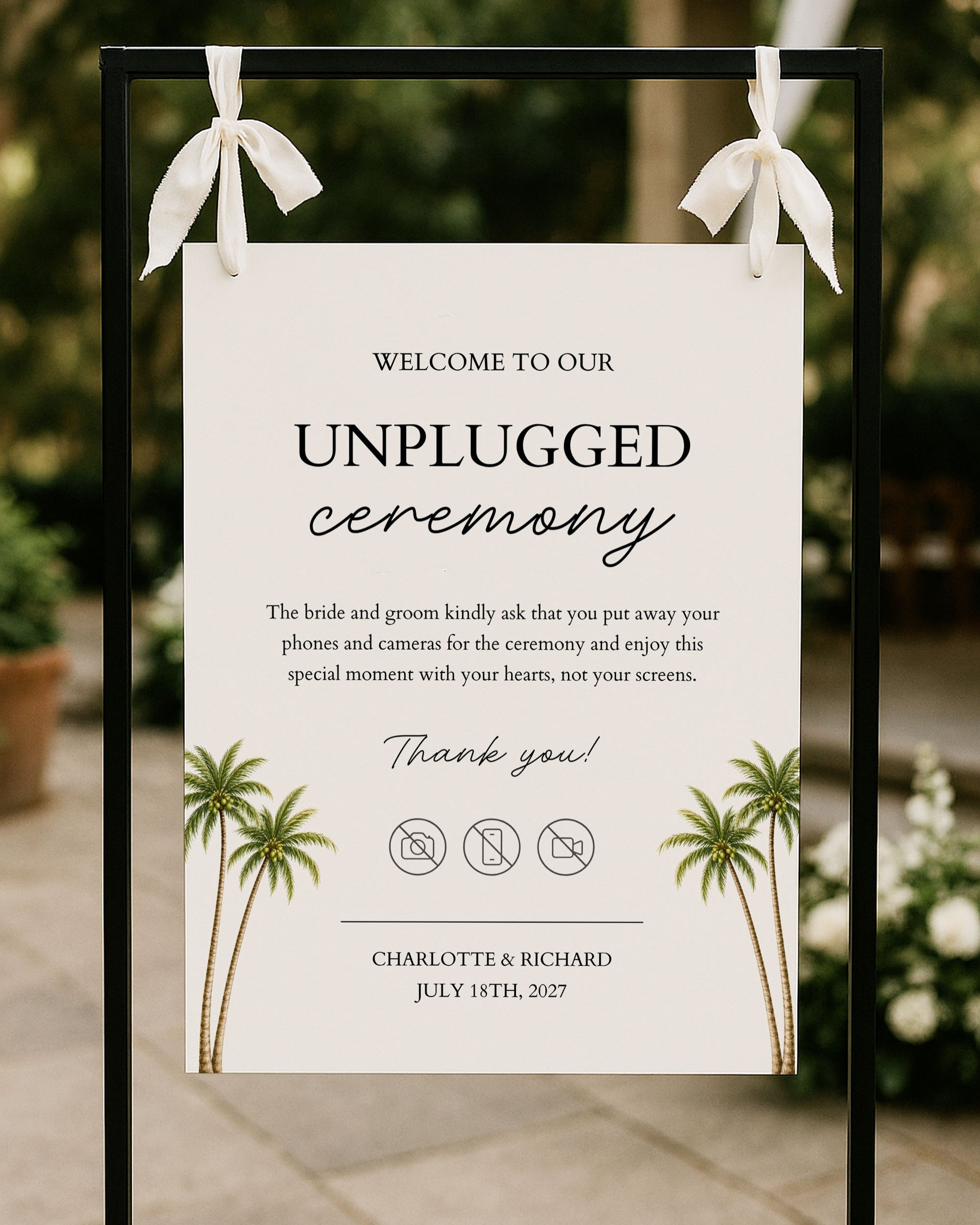 Unplugged Ceremony Sign Template: Editable Tropical Wedding Phone Sign