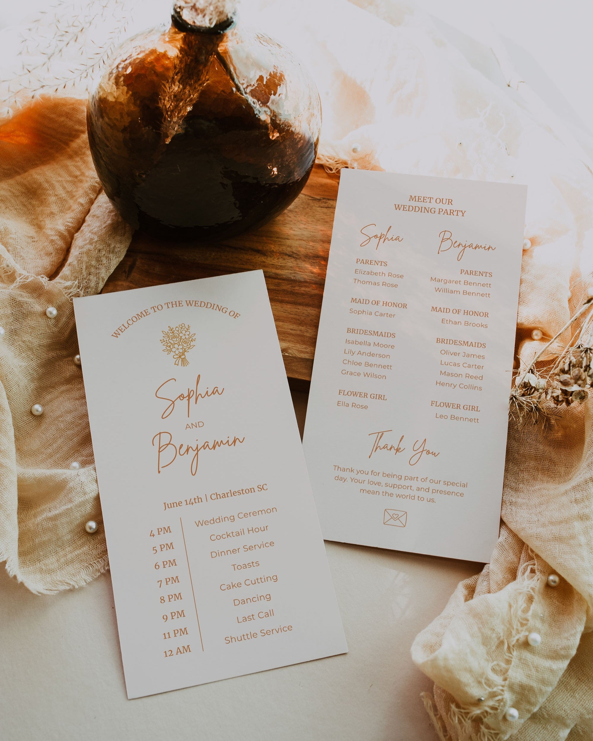 Orange Modern Wedding Program Template 012