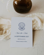Save the Date Template: Editable Blue Seashell Coastal Wedding Card 013