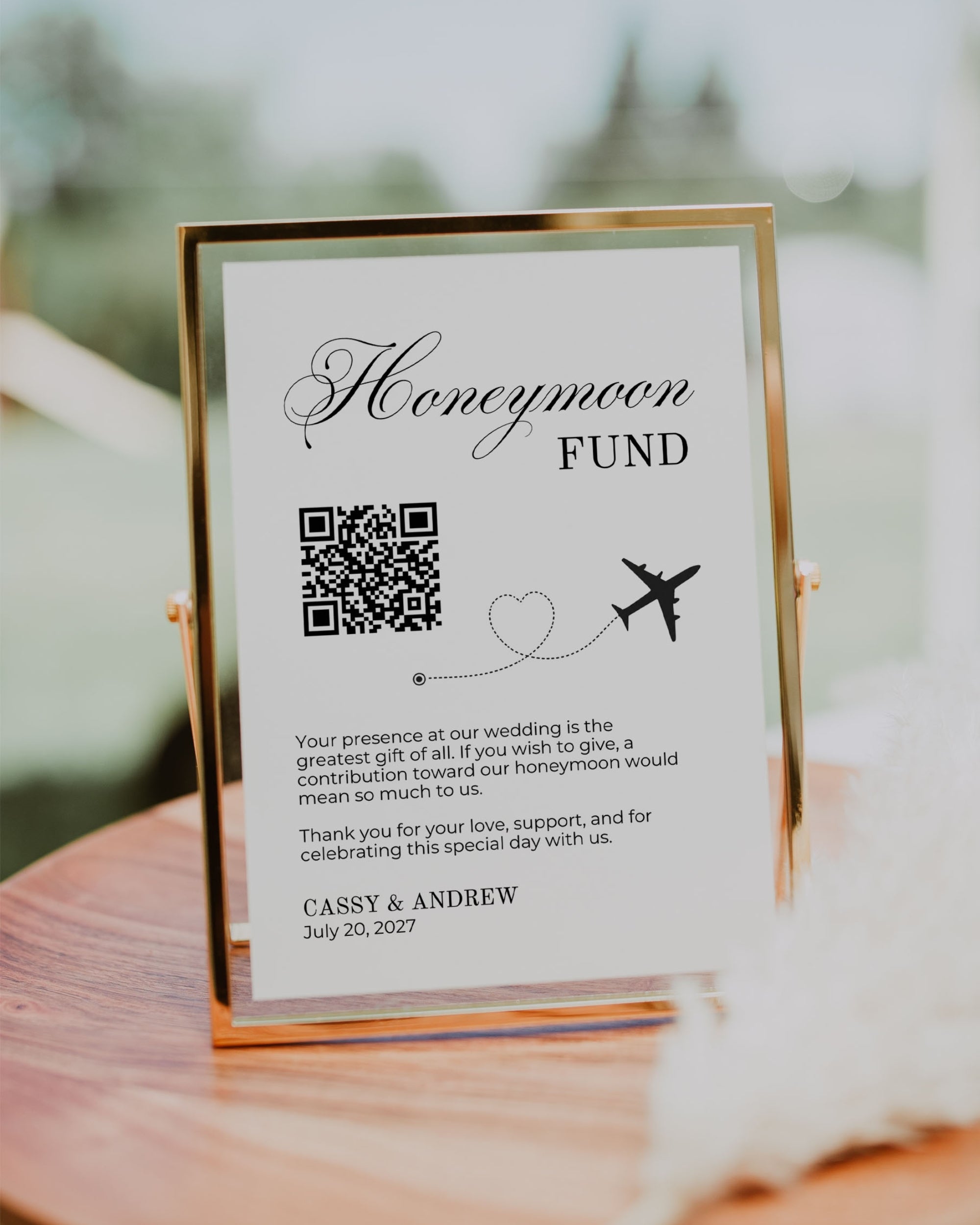 Honeymoon Fund Sign Template: Editable Minimal QR Code Wedding Sign 011