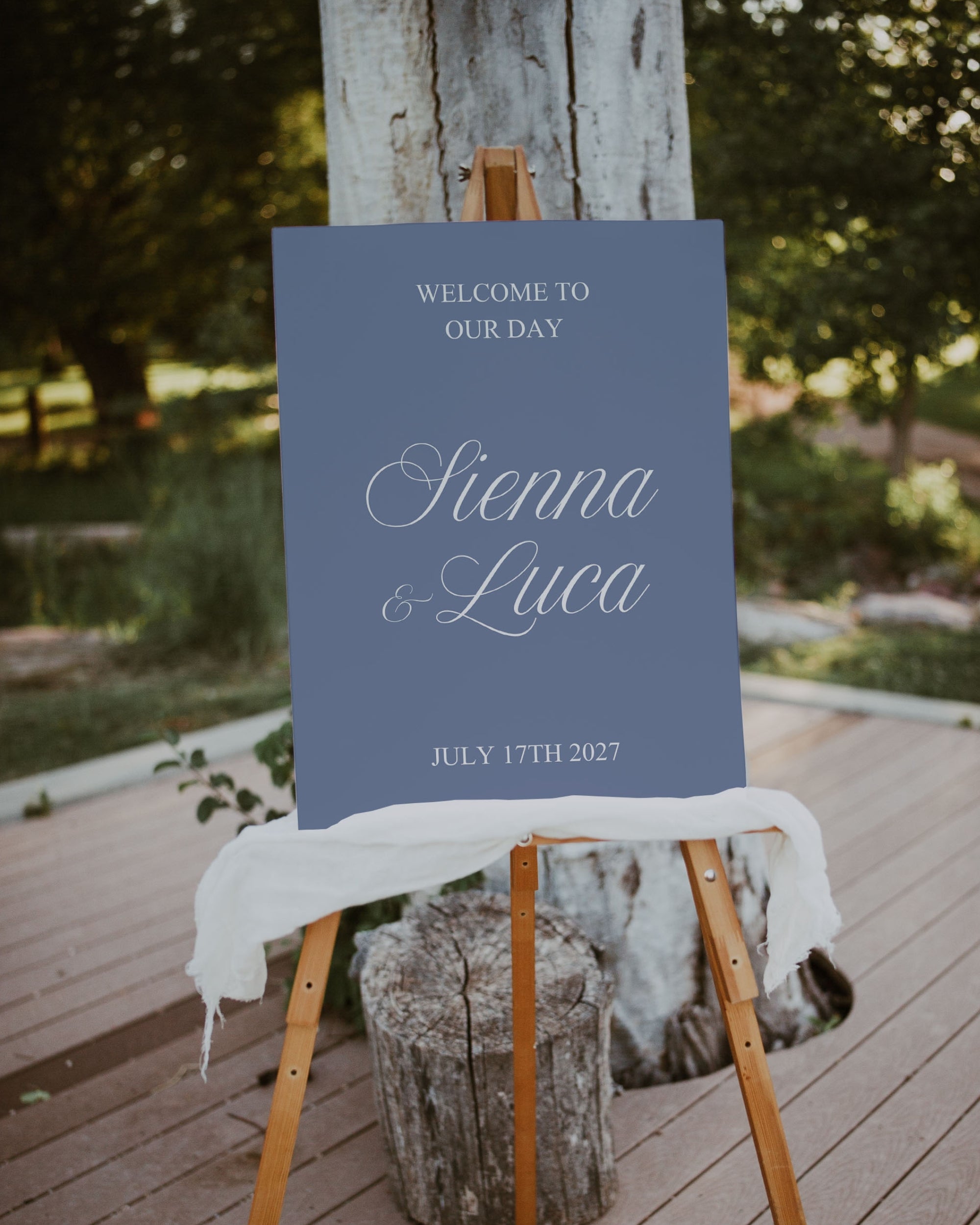 Blue Wedding Welcome Sign Template: Elegant Welcome To Our Day Sign 013