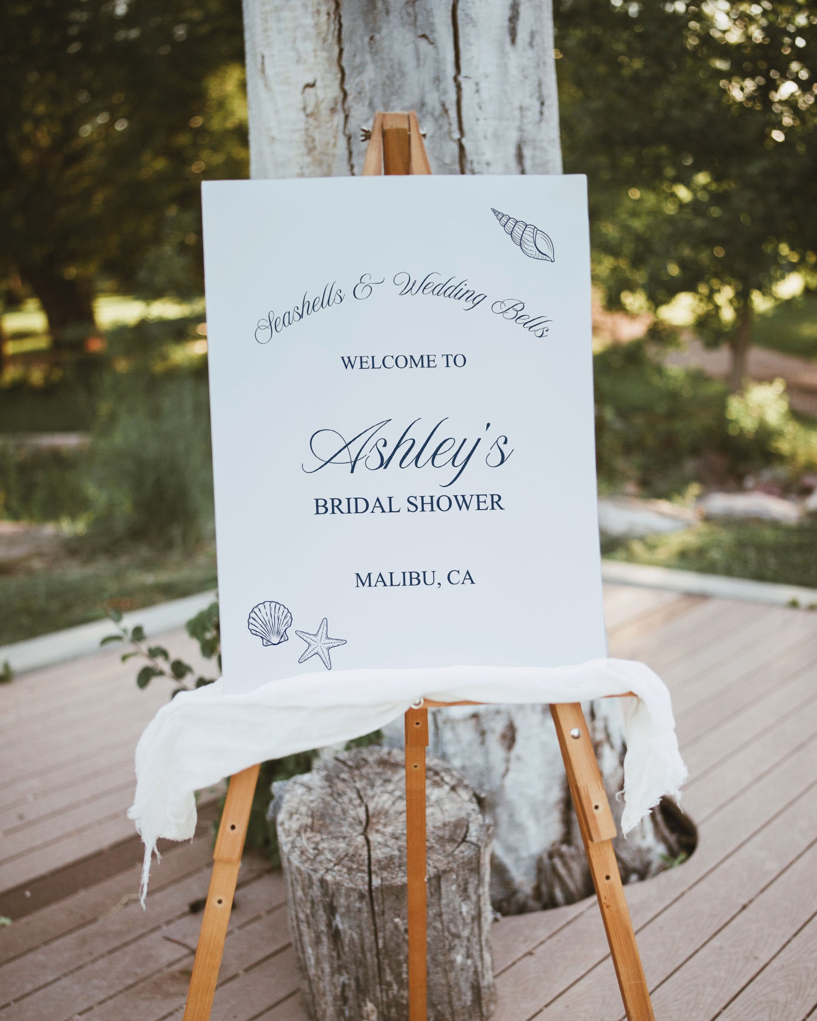 Bridal Shower Welcome Sign Template: Editable Seashell & Wedding Bells Blue Coastal Sign 013
