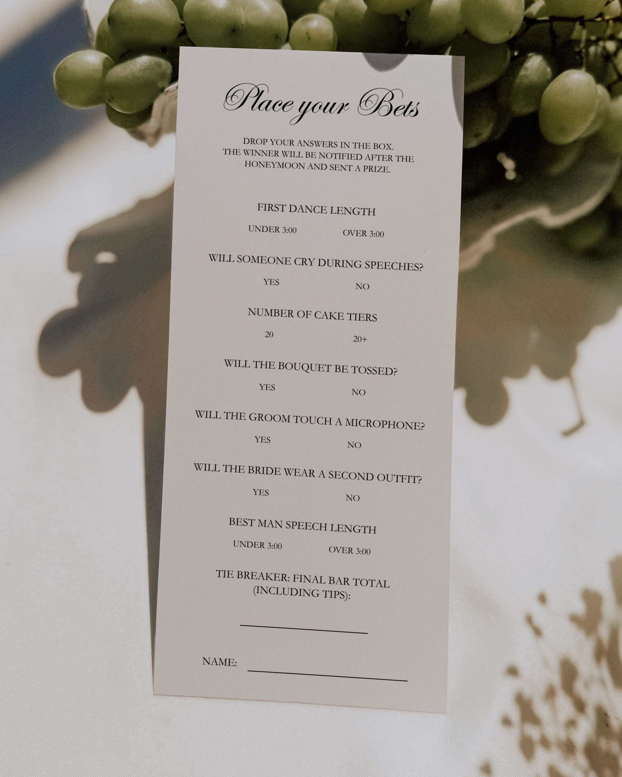 place your bets wedding game template editable in canva printable wedding reception game