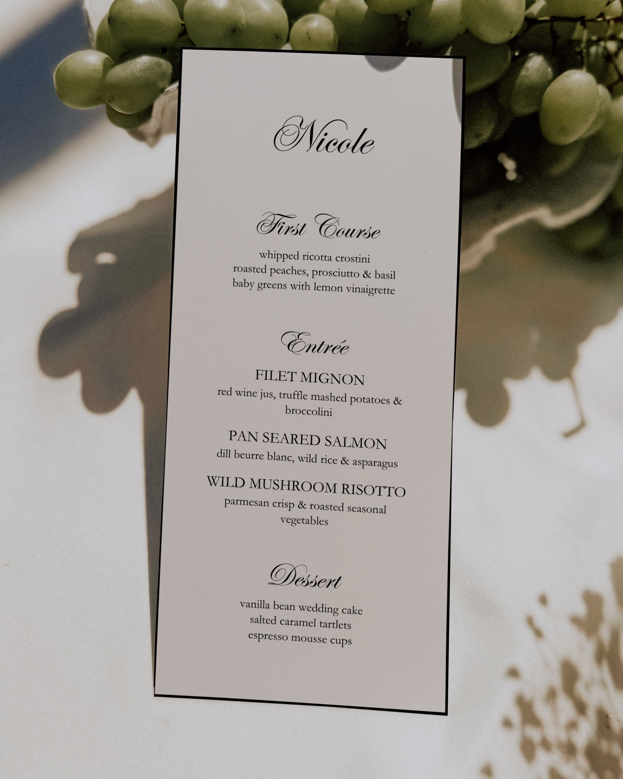 minimalist wedding dinner menu template editable in canva printable reception menu card