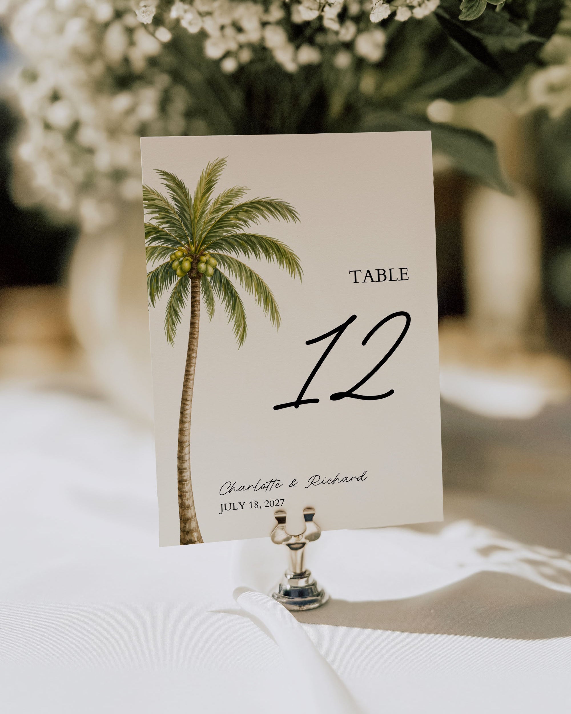 Tropical Wedding Table Number Template: Editable Palm Tree Reception Sign (Instant Download) 