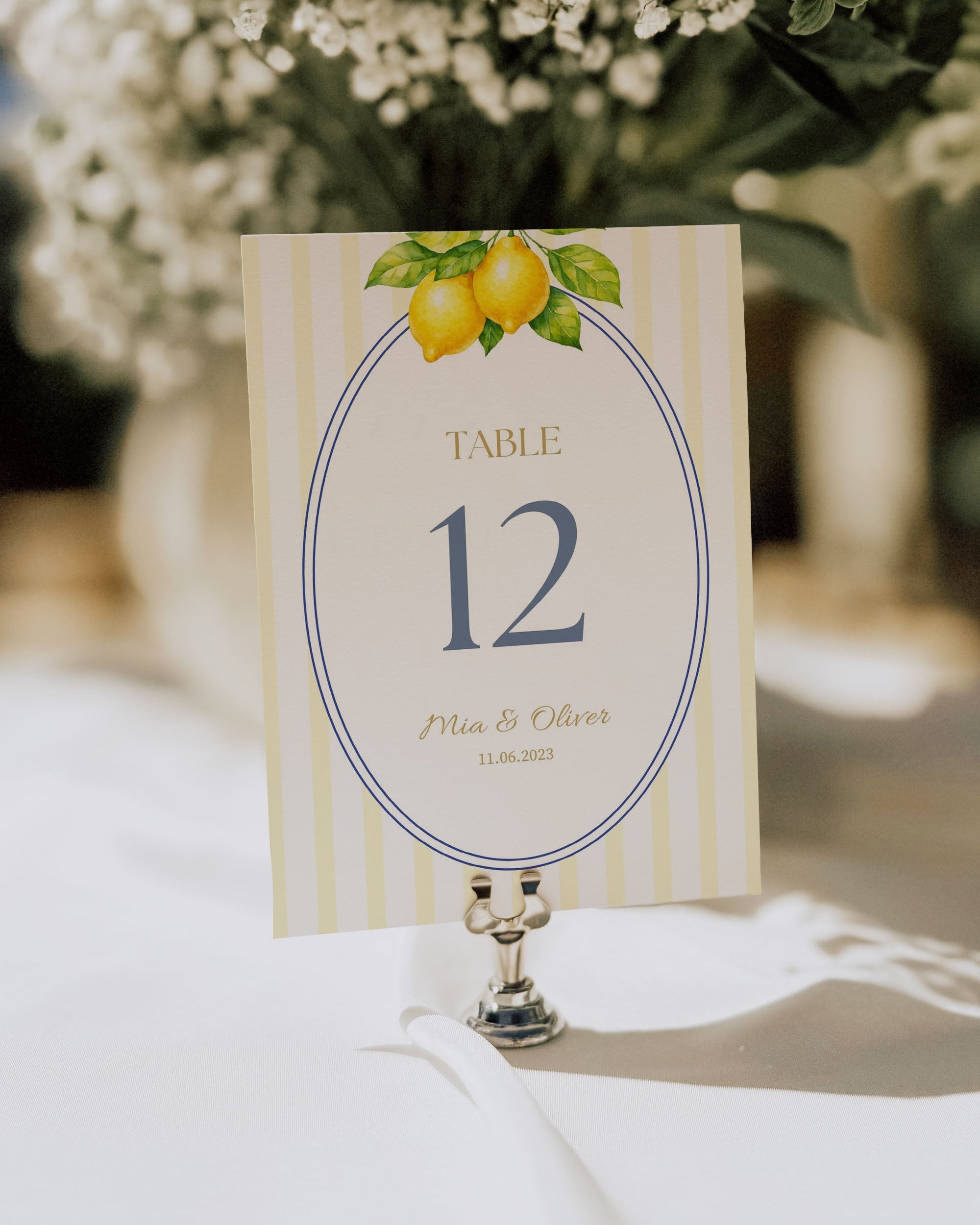 Lemon Wedding Table Number Template: Editable Citrus Reception Table Sign (Instant Download)